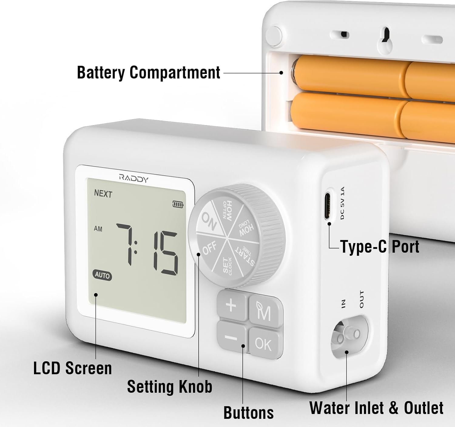 Raddy WS-6 Automatic Plant Waterer, Indoor Plant Watering System for 15 Potted Plants, Programmable Water Timer with LCD Display, USB Power, Water Shortage Alarm for Balcony Greenhouse White image number 5