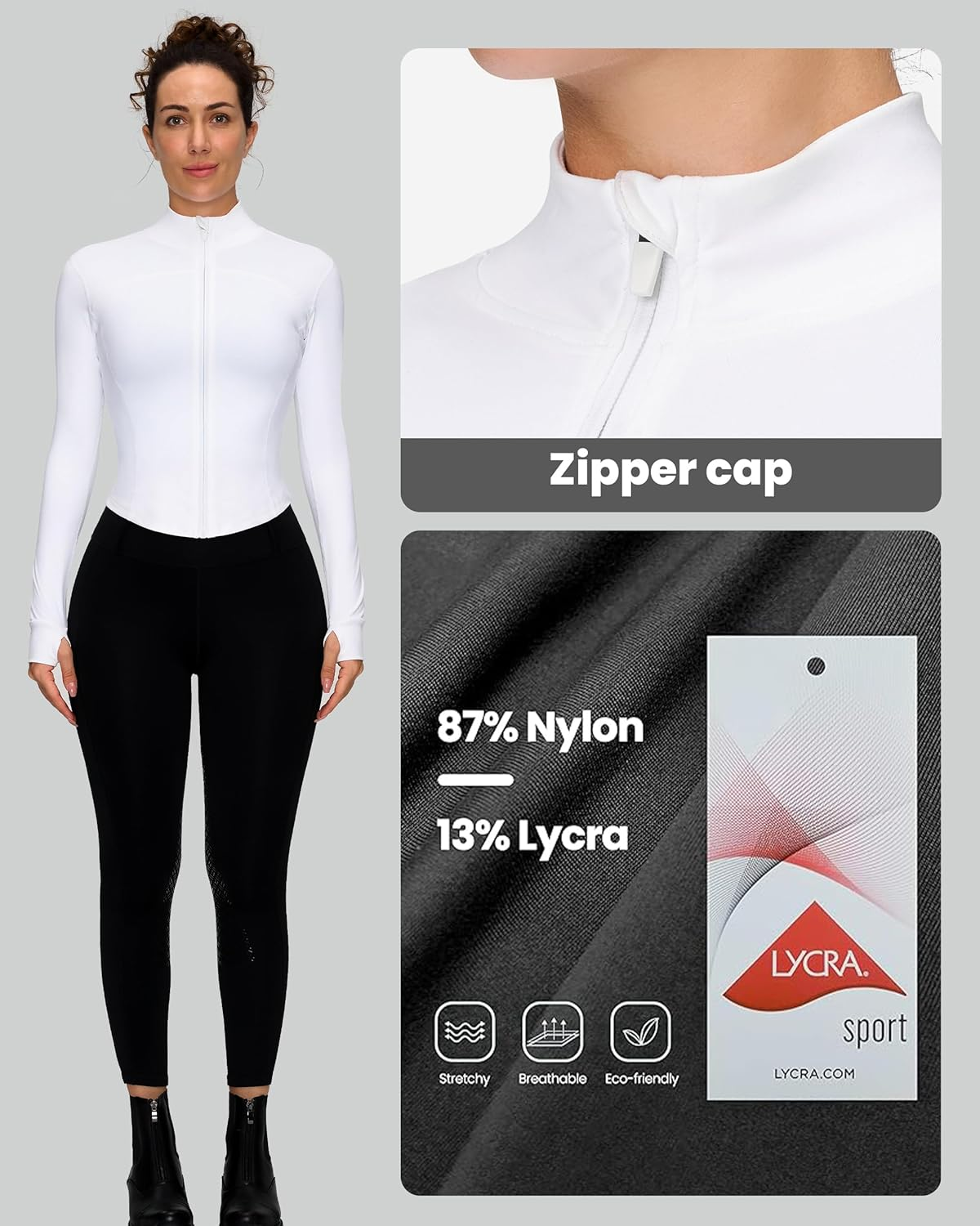 Women'S Lightweight Cropped Workout Jacket with Thumb Holes and Zipper Guard, Grey, XS-XL image number 4