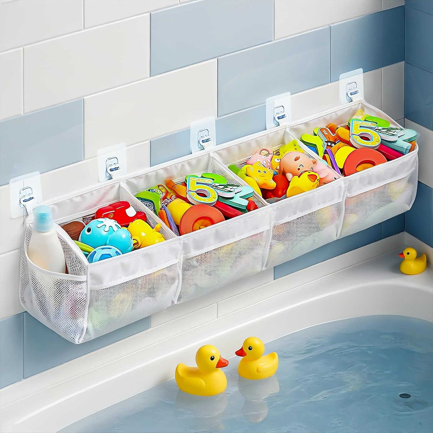 Bath Toy Storage Organizer - 4 Compartment Horizontal Large Openings Bath Toy Organizer for Tub, Capacity Upgrade Storage and Holder, Bathtub Toy Holder for Easy Access and Sorting of Toys image number 5