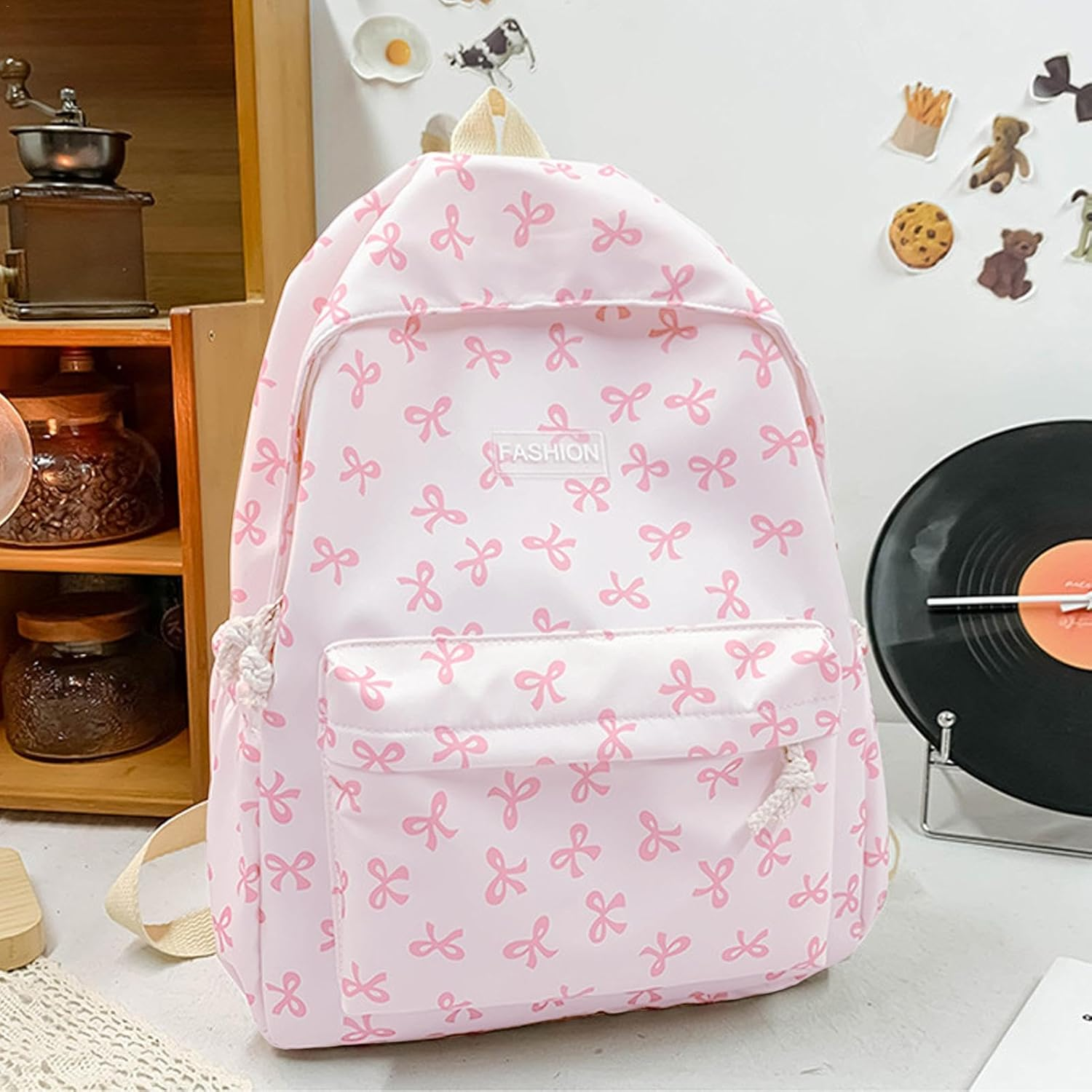 Bow Backpack - Teen Girls Bow Backpack, Casual Bow Daypack, Polyester Student Bow School Bag, Multi Purpose Middle School Student Travel Shoulder Bag for Notebook, Water Bottle, 32 X 15 X 4 Cm - Blue image number 5