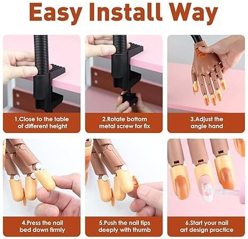 Nail Trainning Practice Hand with 100 PCS Nails Tips, Flexible Movable Fake Hands for Nail Manicure, Nail Trainning Adjustable Hands Kits, DIY Manicure Print Practice Tool Nail Display Manicure Supply image number 1