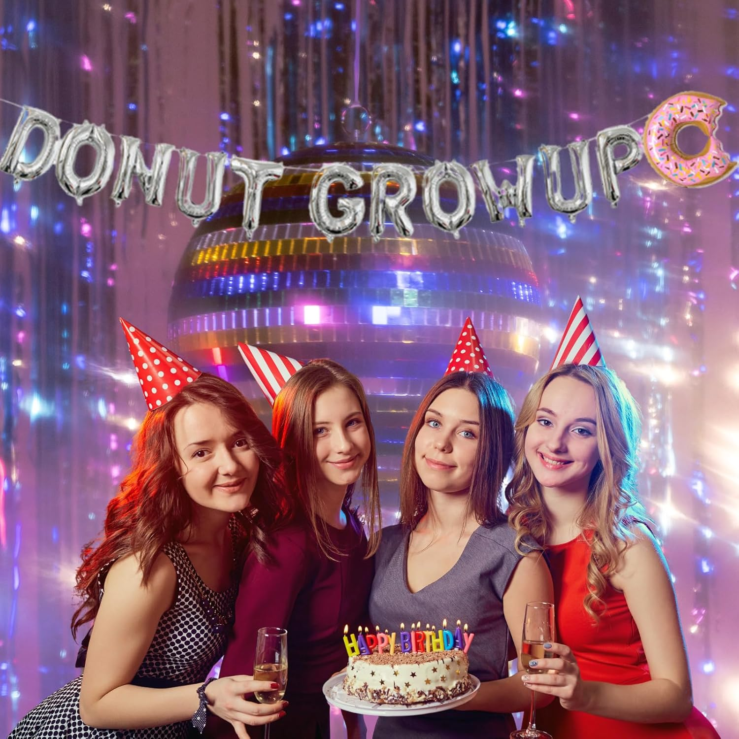 Donut Grow up Balloons Donut Grow up Balloons Birthday Foil Balloons Banner Donut Birthday Party Decorations Donut Theme Party Supplies Donut Shape Balloons (Silver) image number 4