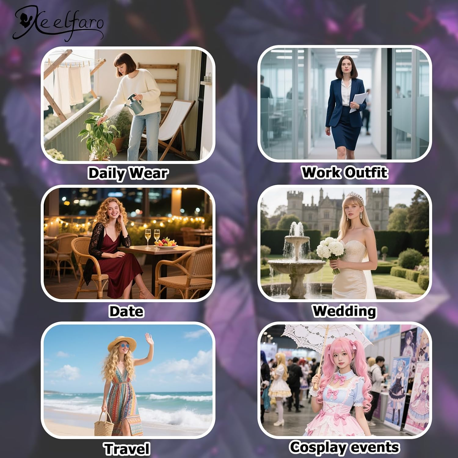 Xeelfaro Bright Purple Pink Natural Straight Bob Wig for Women Full Head with Gentle Fringe & Shoulder-Length Style, Silky Smooth Wig for Fashion Exhibitions Casual Meetups (Bright Purple Pink, 16Inch) - Brown image number 6