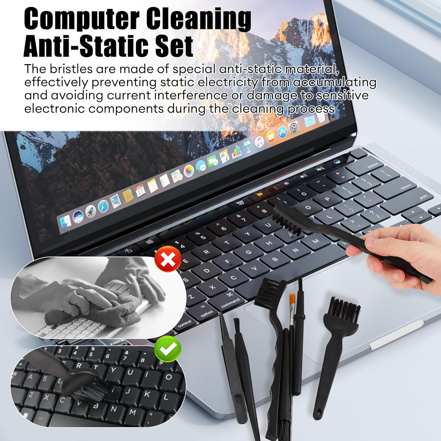 8 Pcs Multi-Purpose Brushes - Computer Cleaning Brush Kit with anti Static Brushes, Perfect for Keyboards, Laptops, Pcs, Car Interiors & Window Tracks