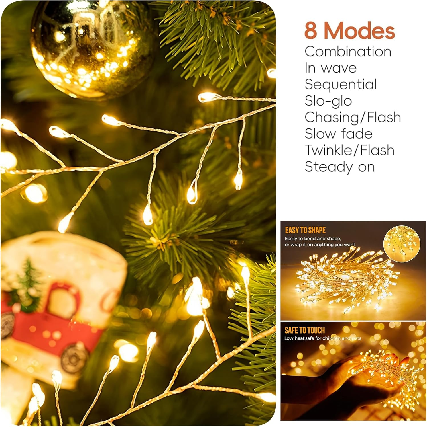 Clearhill Solar String Lights Outdoor, 19Ft/6M Color,300 LED Waterproof Christmas Lights, 8 Modes for Tree Yard Garden Party Xmas Decor - Warm White image number 2