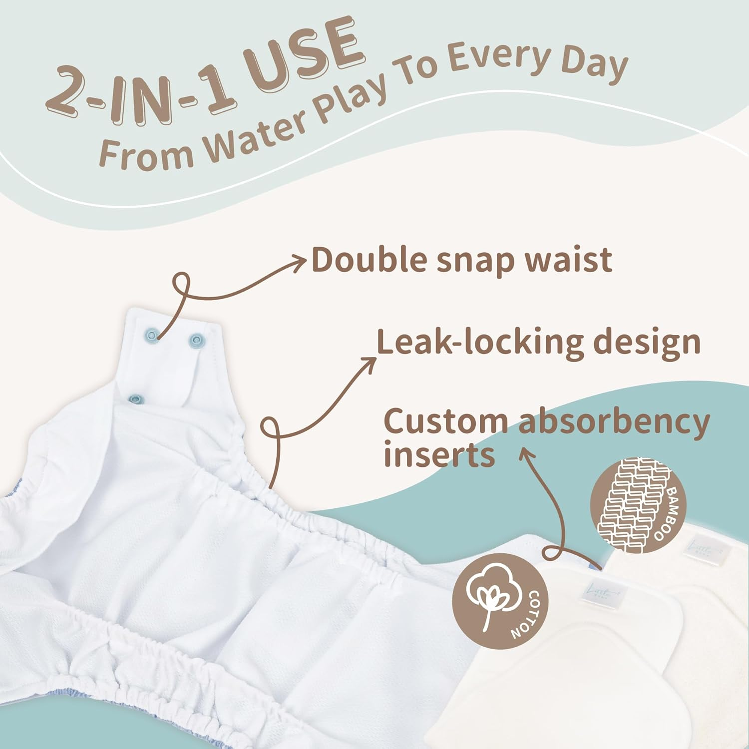 Little Bobo 3-Pack Cloth Nappy and Swim Diaper Set | Reusable, Ultra-Absorbent, Leak-Proof | Includes 6 Inserts + Wet Bag | Adjustable Fit for 3&ndash;15Kg Newborns, Babies and Toddlers | Eco-Friendly and Gift-Ready (Moon 3 Pack) - Moon 3 Pack image number 6