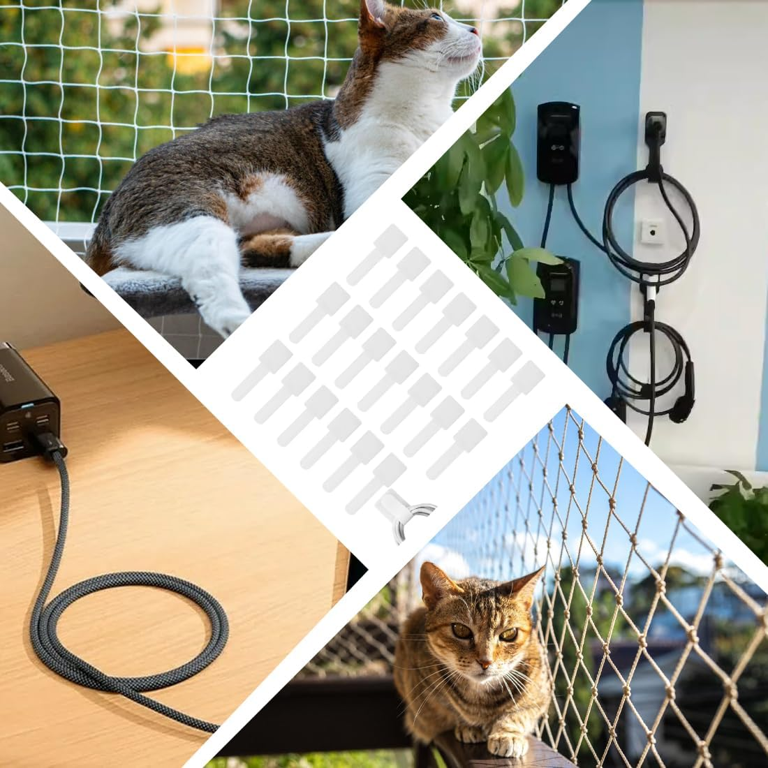 AYVRUOP Outdoor Adhesive Hooks, Pack of 20, No Drilling Required, Suitable for Balcony Cat Nets, Reinforced Cat Nets, White, Large image number 4