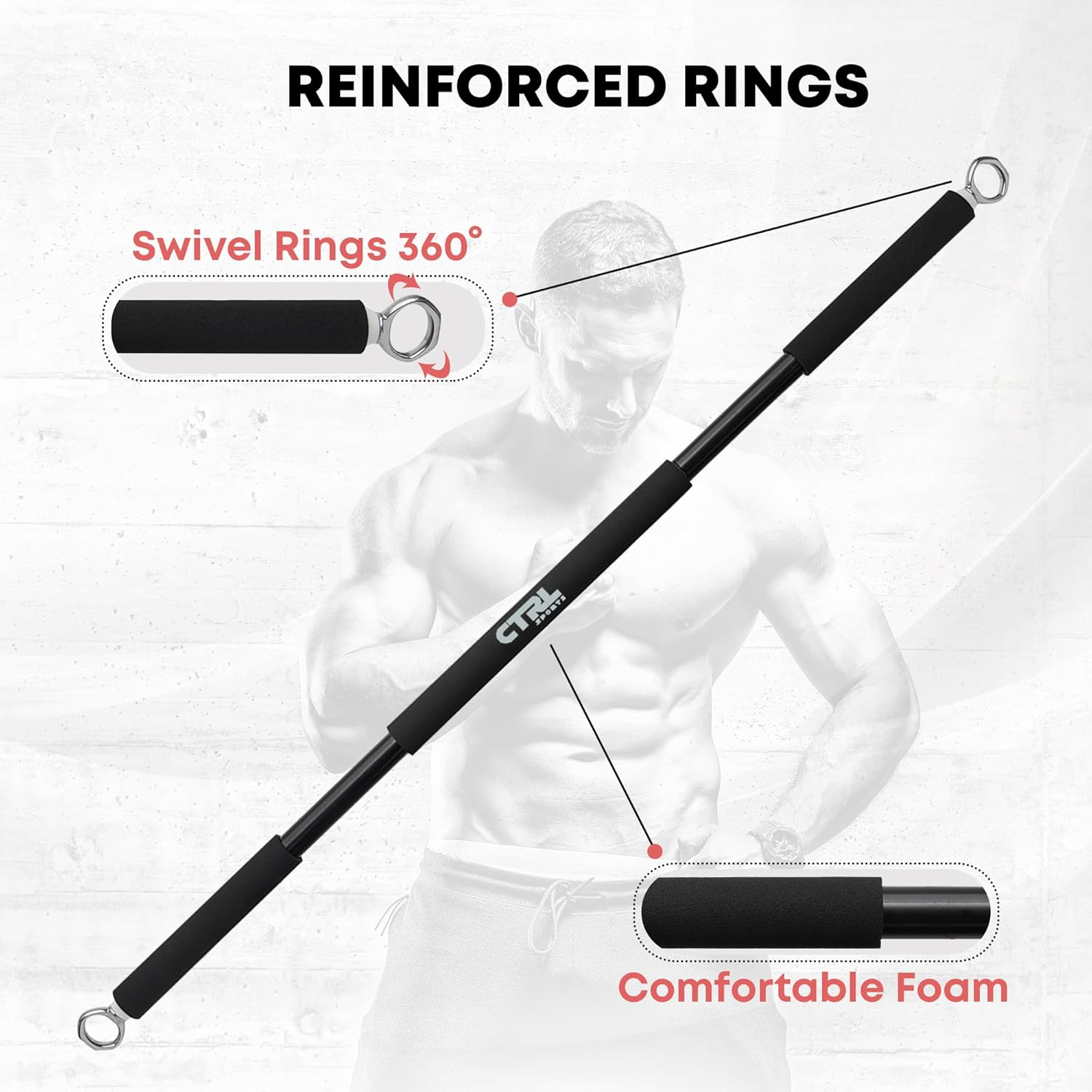 Resistance Band Bar for Fitness - Workout for Exercise, Squat, Biceps, Triceps, Shoulders, Back - Adjustable 3 Parts for Resistance Bands - Durable Portable Steel Pilates Bar image number 1