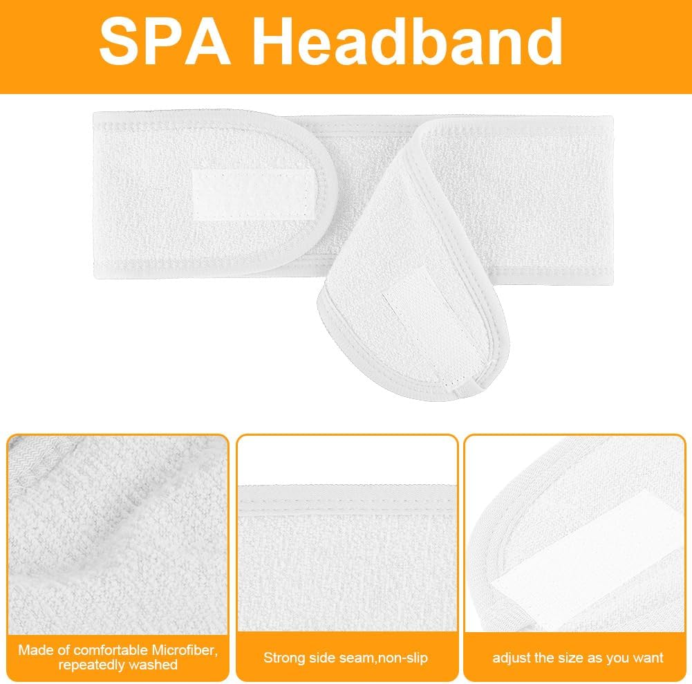 LOPHE 6 Pack Spa Headband, Facial Makeup Hair Wrap with Adjustable Magic Sticker, Women Skincare Headband, Washband for Shower, Headband for Washing Face Shower Sports (White) image number 2