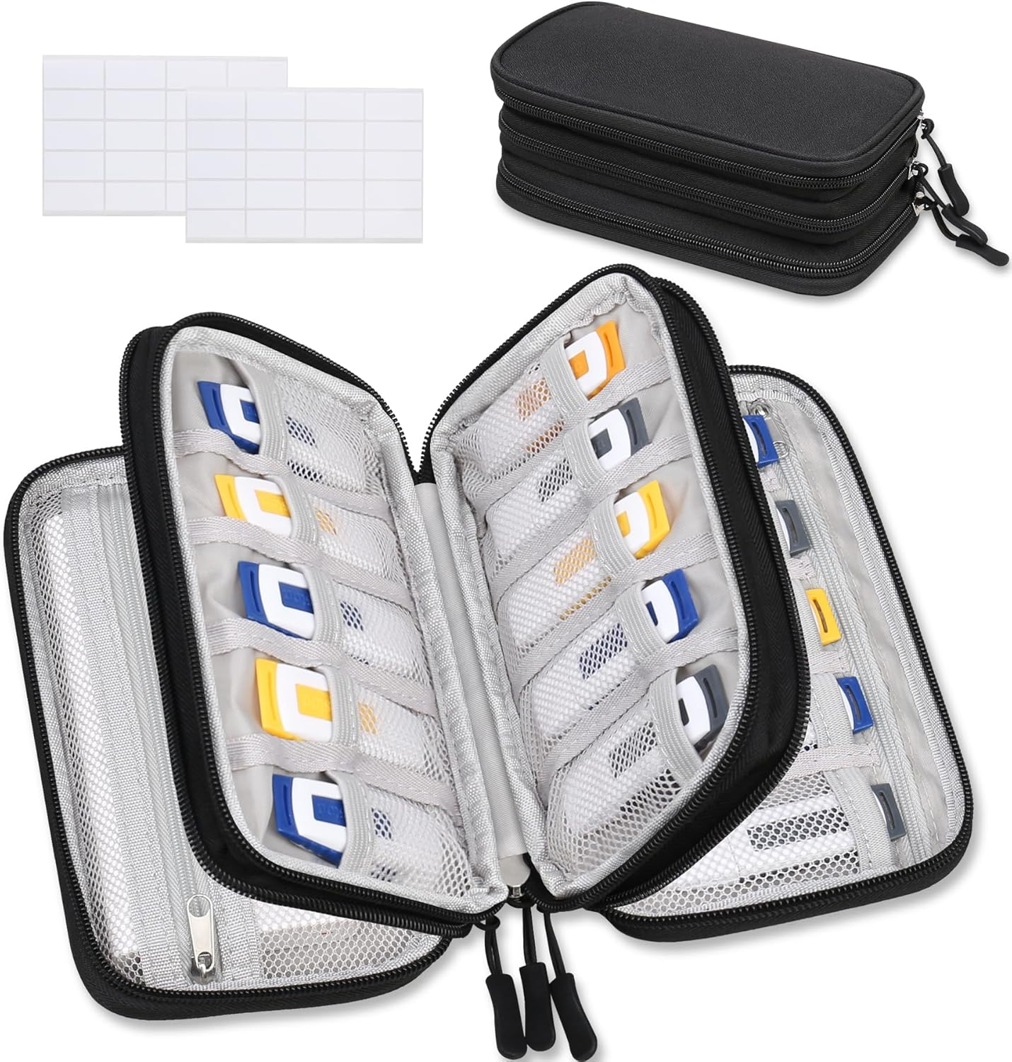 Lacdo USB Flash Drive Case, USB Case Organizer Thumb Drive Holder Portable Storage Bag Large Capacity for Sandisk/Samsung Flash Drives Jump Drive Memory Stick, SD Card, Cables, with Labels, Black image number 2