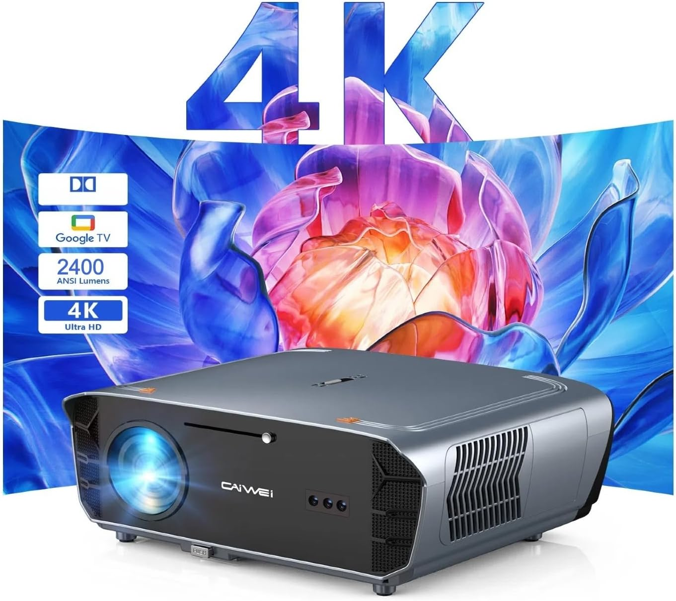 UHD 4K Projector 2400 ANSI Ultra-Bright Daylight Projector Ai-Autofocus, 38W Speaker Dobly Audio, Voice Assistant, 5Gwifi Bluetooth, Shorter Throw, HDR10 HDMI ARC for Outdoor Movie image number 3