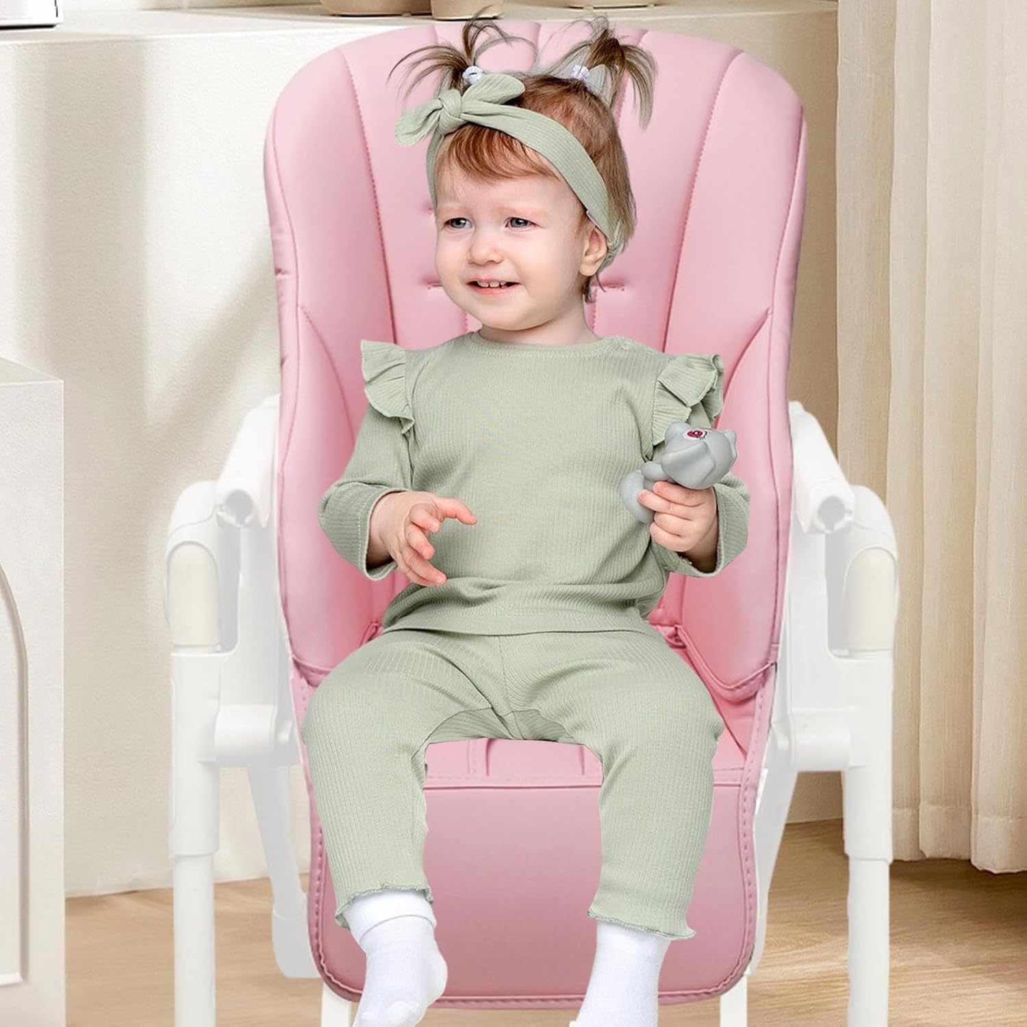 Baby High Chair Leather Cover, Toddler Seat Cushion Pad 31.5X15.75X0.79 Inches, Waterproof Padded Insert, Soft Leather Material, Easy Wipe Clean, for Feeding Chairs - Green image number 2