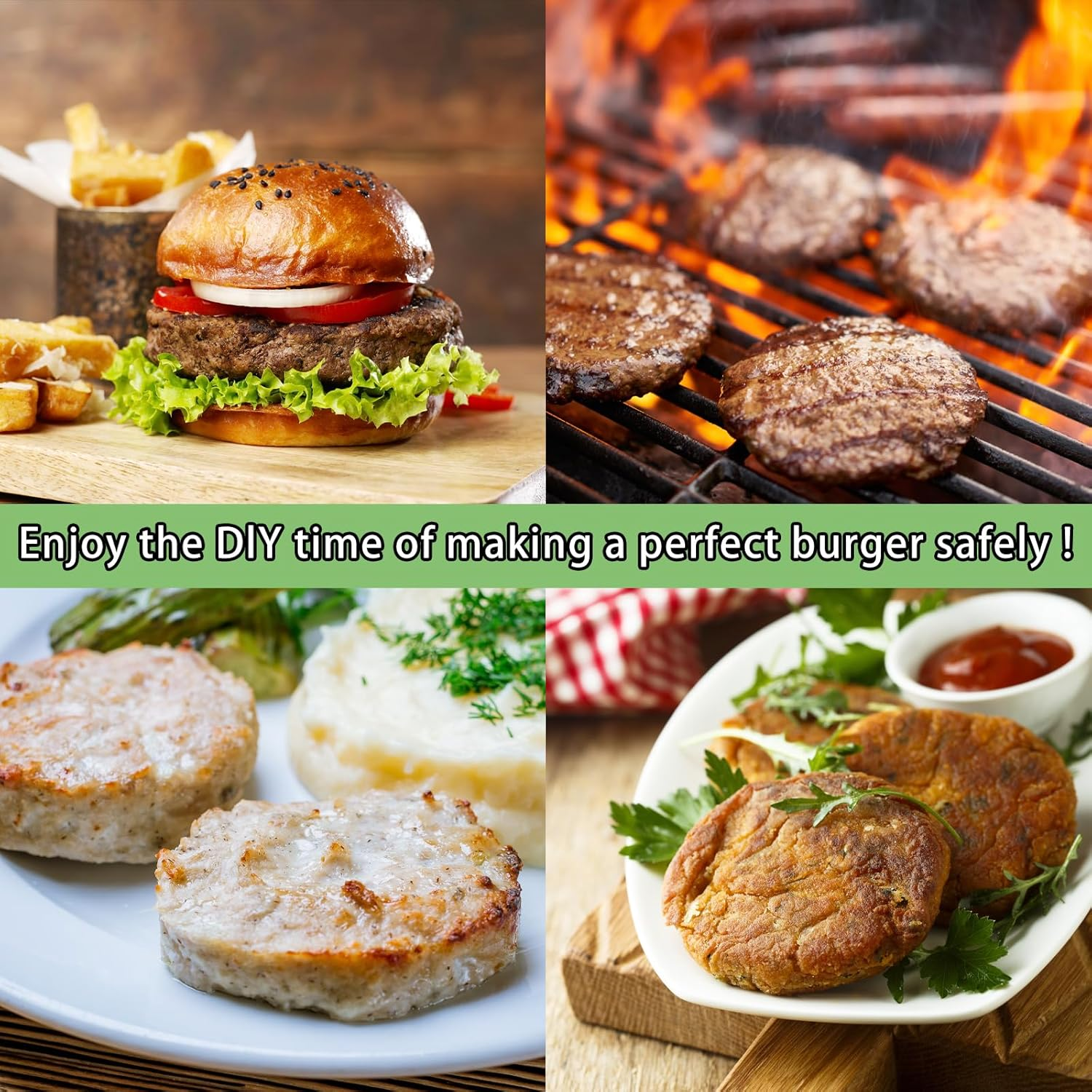 304 Stainless Steel Burger Press, Heavy Duty Adjustable Hamburger Meat Press Maker, Non-Stick Stuffed Patty Molds With150 PCS Hamburger Patty Paper for Beef, Vegetables, Meat, BBQ, Party Grill image number 5