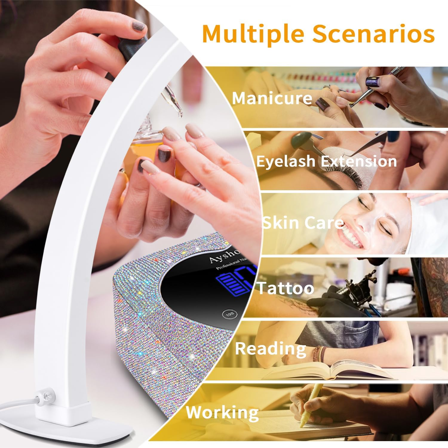 Half Moon Light for Nail Desk,29In Half Moon Lamp with Phone Holder,3000-6000K Half Moon Lamp Perfect LED Machine Light,Nail Light,Lash Light for Table (White) image number 2