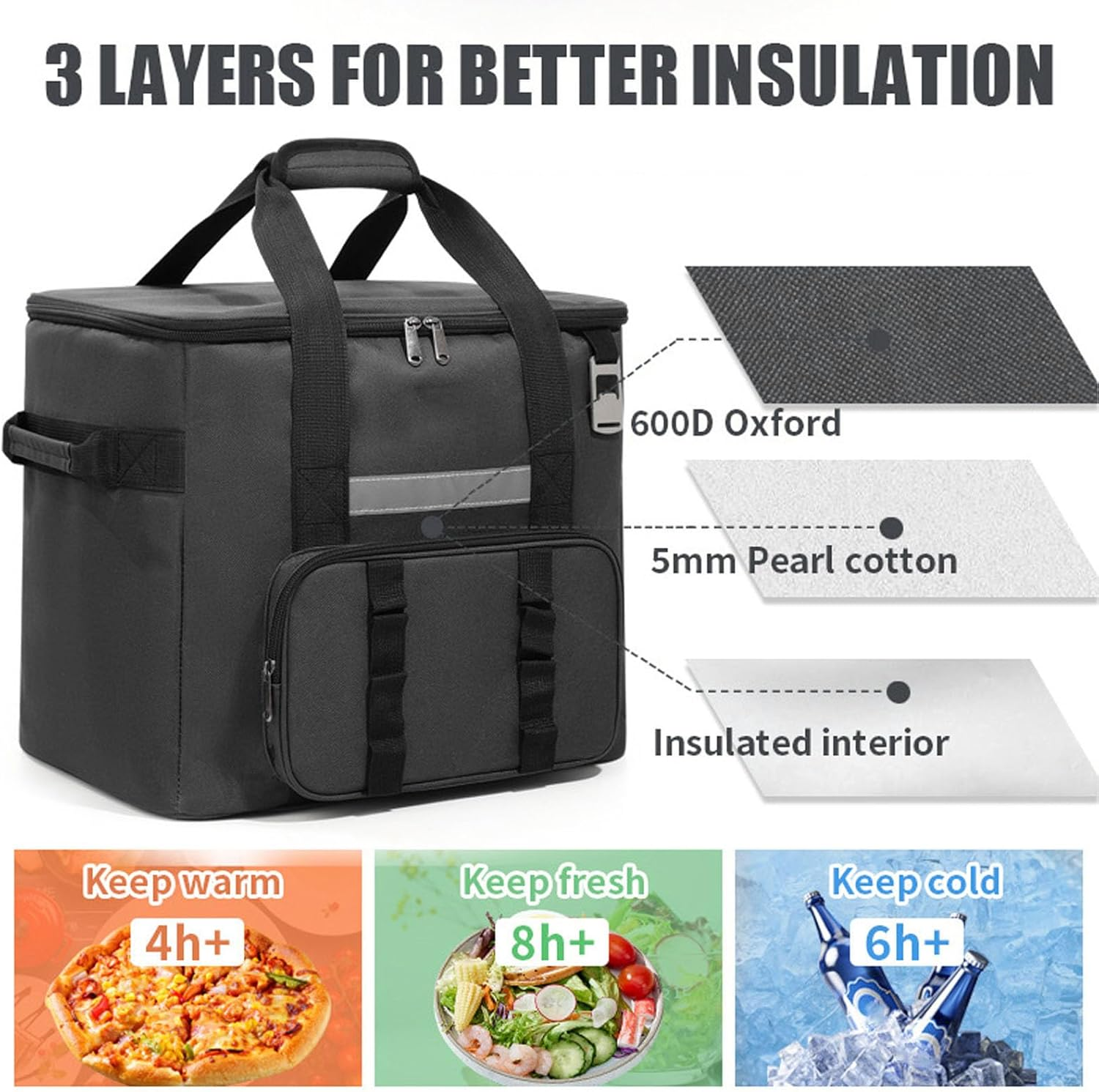 Soft Cooler Bag, 60 Cans Insulated Cooler Bag, 40L Large Collapsible Cooler Bag, Portable Ice Chest Food Lunch Bag, Camping Cooler for Travel, Camping, Picnic image number 2