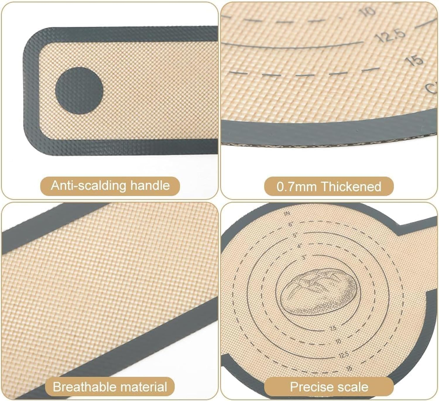 Silicone Bread Sling for Dutch Oven | Non-Stick & Heat Resistant (500&deg;F) | 2Pcs Oval & round + 3-Piece Cutter Set & Brush | Reusable Sourdough Baking Mat with Long Handles image number 1