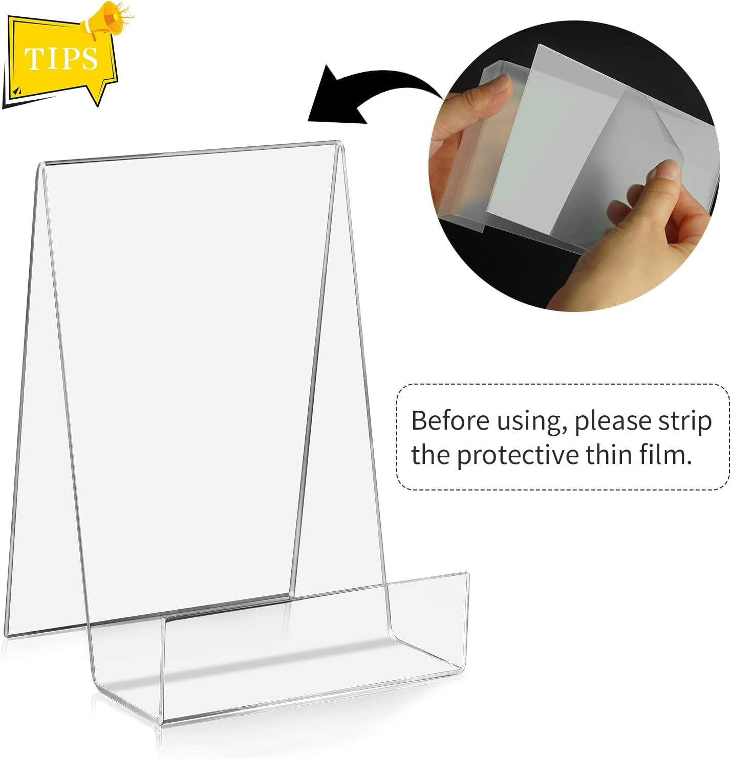 ZOEY Acrylic Book Stand with Ledge Clear Display Easels Plate - 5 Pack Small Book Holder Easel Stand for Books Display, Music Sheets, Artworks, CD, Tablet Holder (Small) image number 4