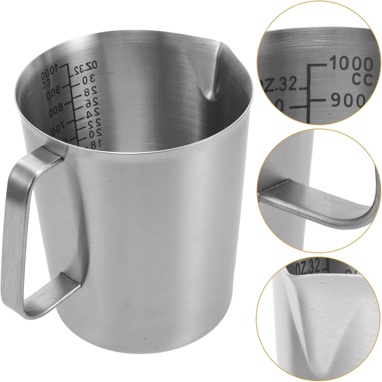 Iplusmile Large Capacity Stainless Steel Measuring Cup Handle Measuring Cup Scale for Milk Coffee Espresso Household for Baking image number 2