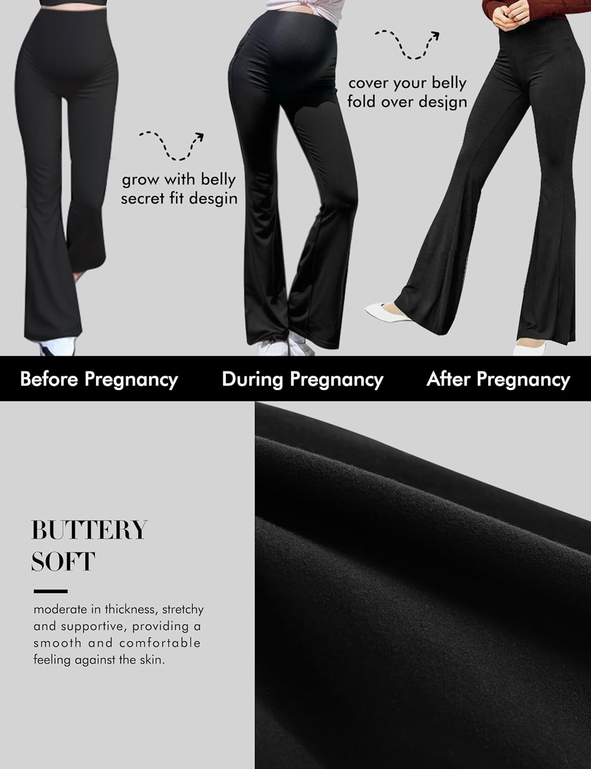 Rheane Buttery Soft Maternity Flare Leggings over the Belly/High Waisted Bell Bottom Pants for Yoga Casual Lounge image number 4