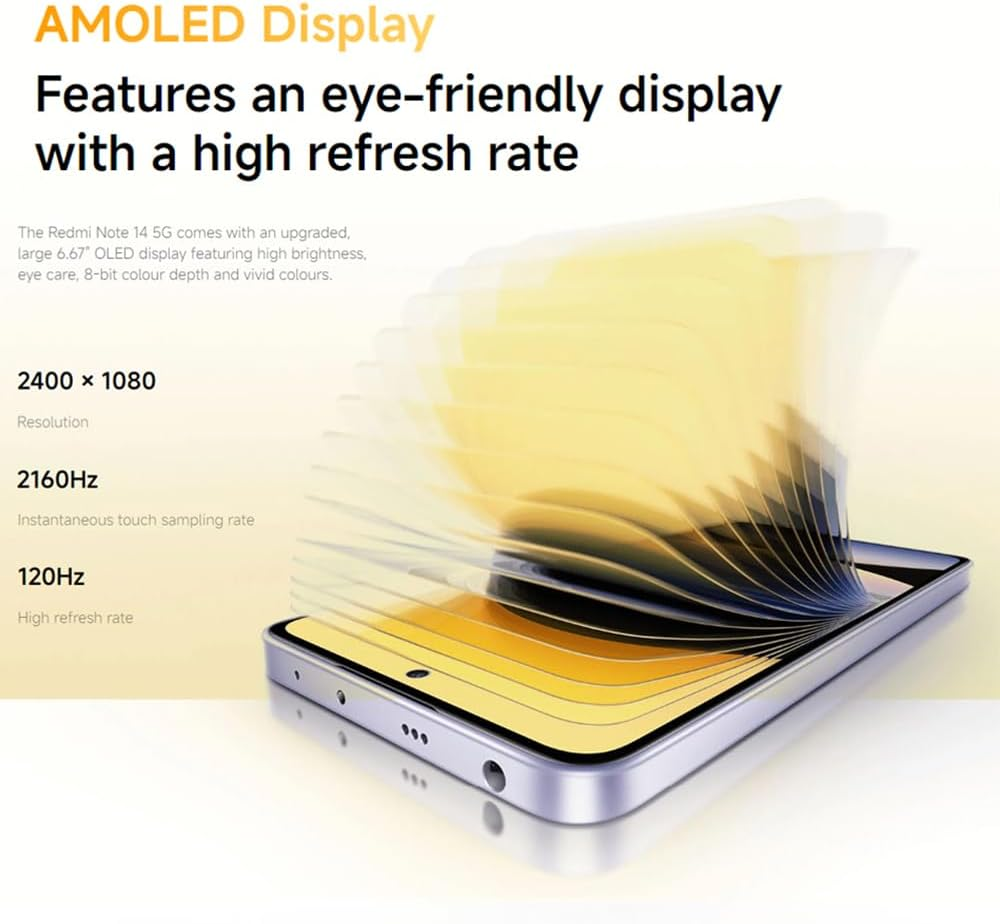 Xiaomi Redmi Note 14 5G + LTE (For Tmobile Mint Tello Global) (512GB + 12GB) 6.67" NFC 120Hz 108MP AI Triple Cam Unlocked Model 24094RAD4G Dual Sim (Lavender Purple) image number 3
