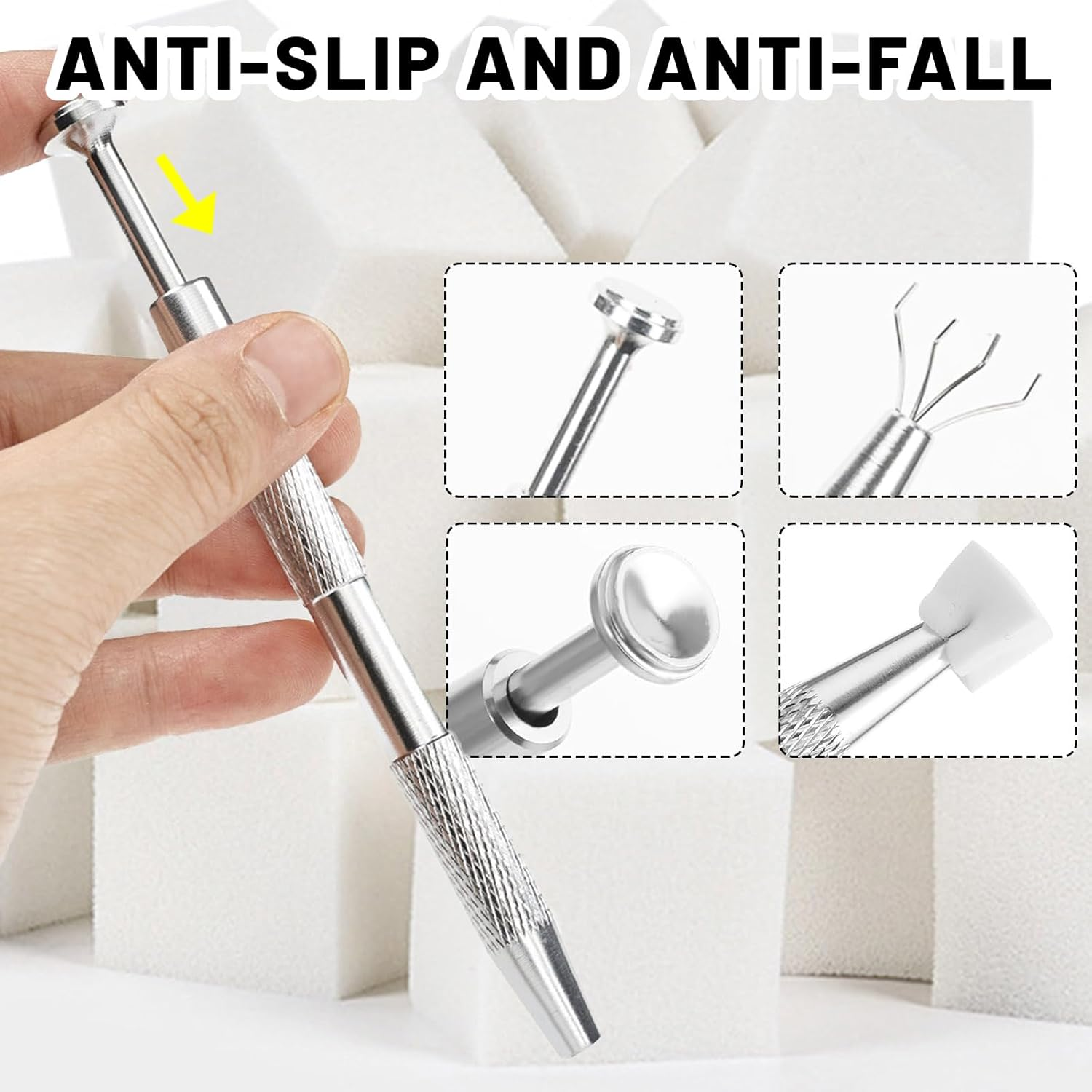 Wishesmar Pack of 100 White Nail Art Sponge for Gradient Nail Design to Create with Metal Gripper, 5 Sheets Nail Stencils Sticker Tweezers, Nail Brush Sponge Brush Applicator Accessories image number 3