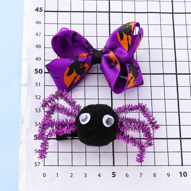 Kawlxpp Halloween Hair Accessories Set 5Pcs &ndash; Spider & Bow Clips, Silk Scrunchies, Elastic Ribbon Hair Ties for Girls & Women Halloween Costume (Pumpkin Spice) - Purple Haze image number 4