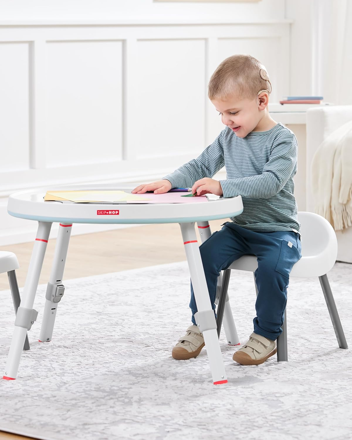 Skip Hop Silver Lining Cloud 3-In-1 Baby Activity Centre & Toddler Table - Interactive Play Centre with Light-Up Piano, 360&deg; Rotating Seat & Clip-On Toys, for 4 Months + image number 2
