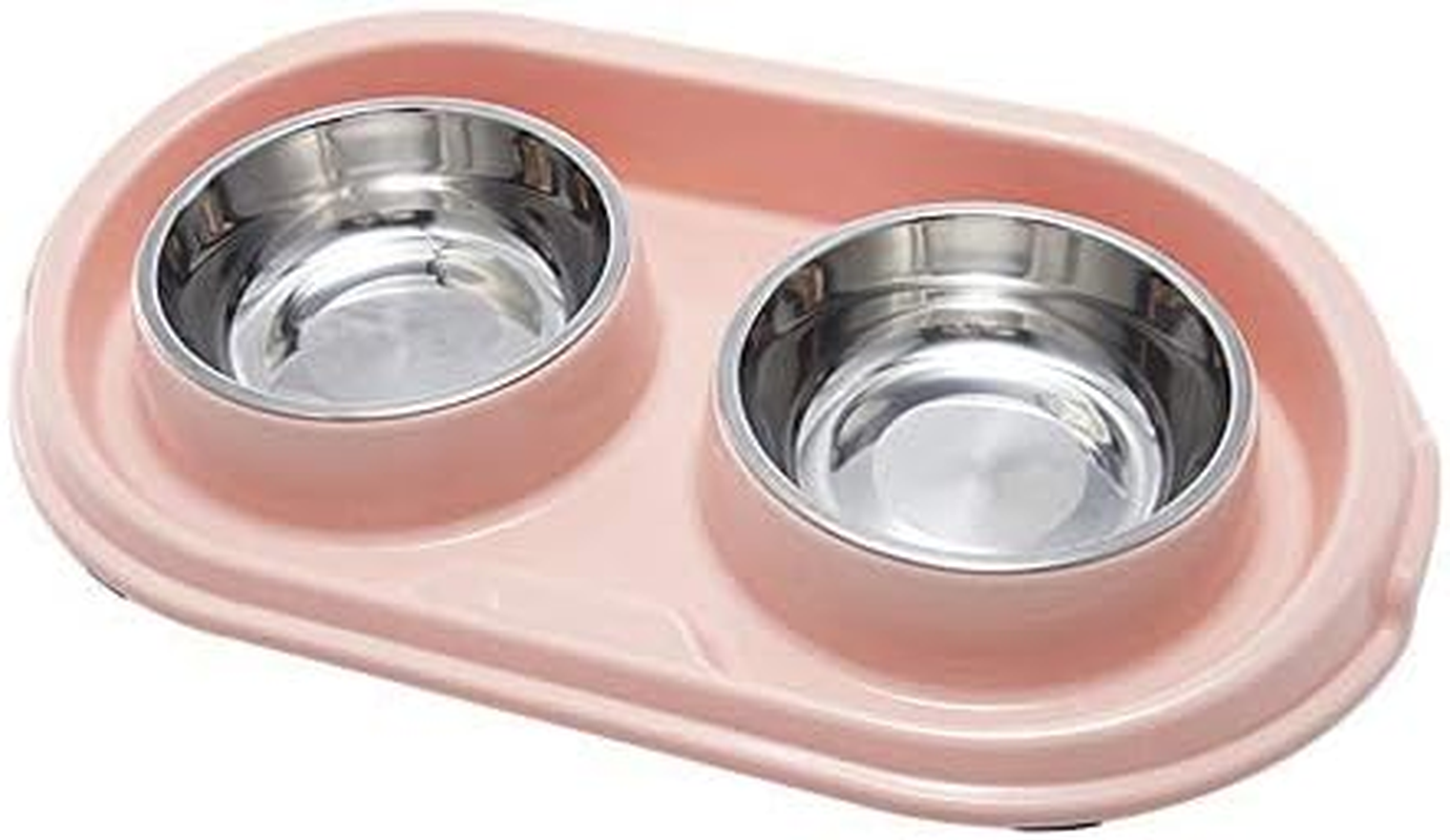 MXCELL Double Dog Cat Food Bowls, Stainless Steel Pet Bowls Dog Water Bowls with No-Spill and Non-Skid PP Station, Food Water Feeder for Cats and Small Dogs