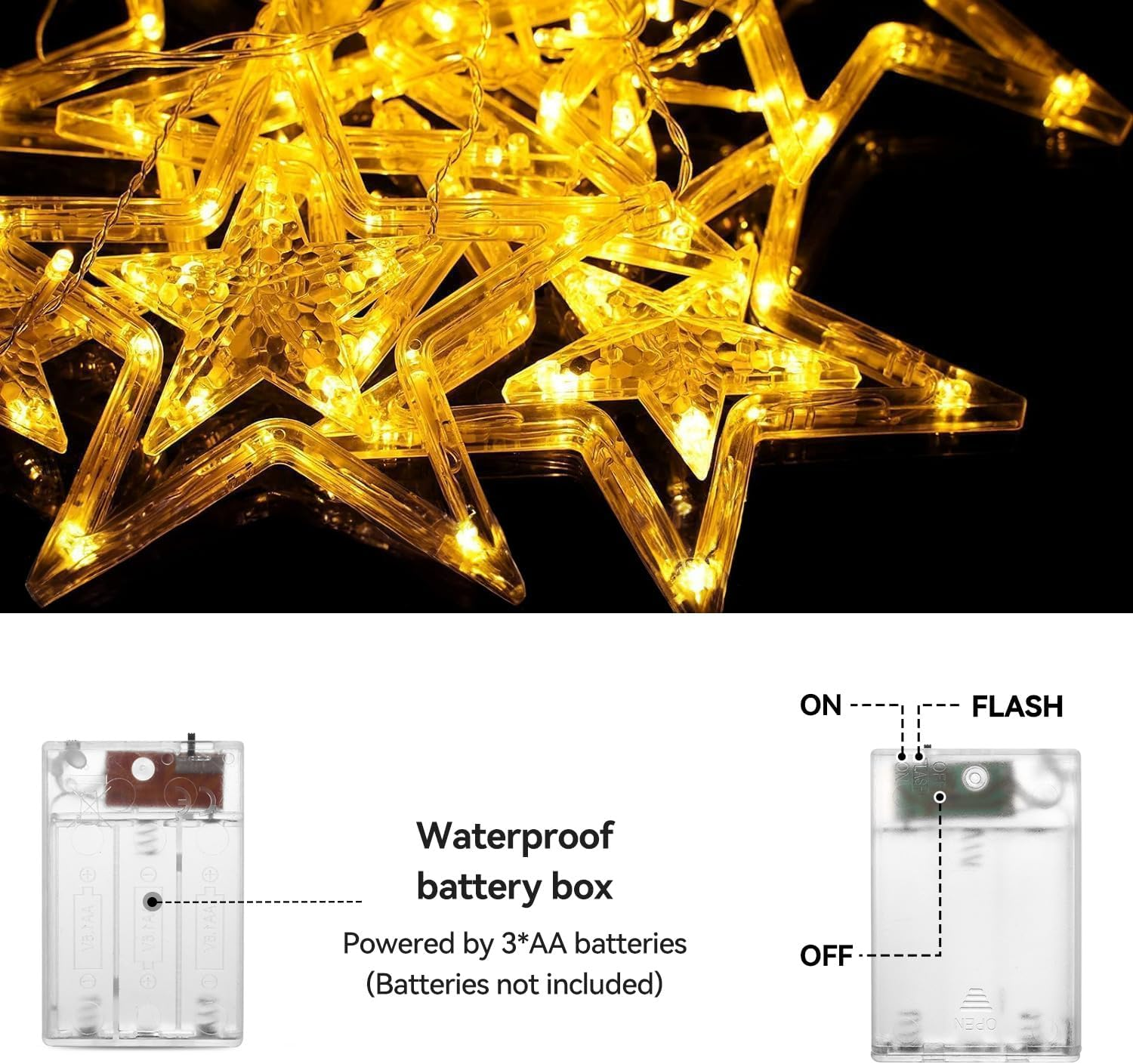 Theapro Curtain Fairy Lights 3.5 M 138 LED 12 Stars Battery Operated USB Powered with 8 Mode Waterfall Backdrop for Outdoor Indoor Bedroom Christmas Diwali Party Decorations (Warm White) - Multi-Color image number 5