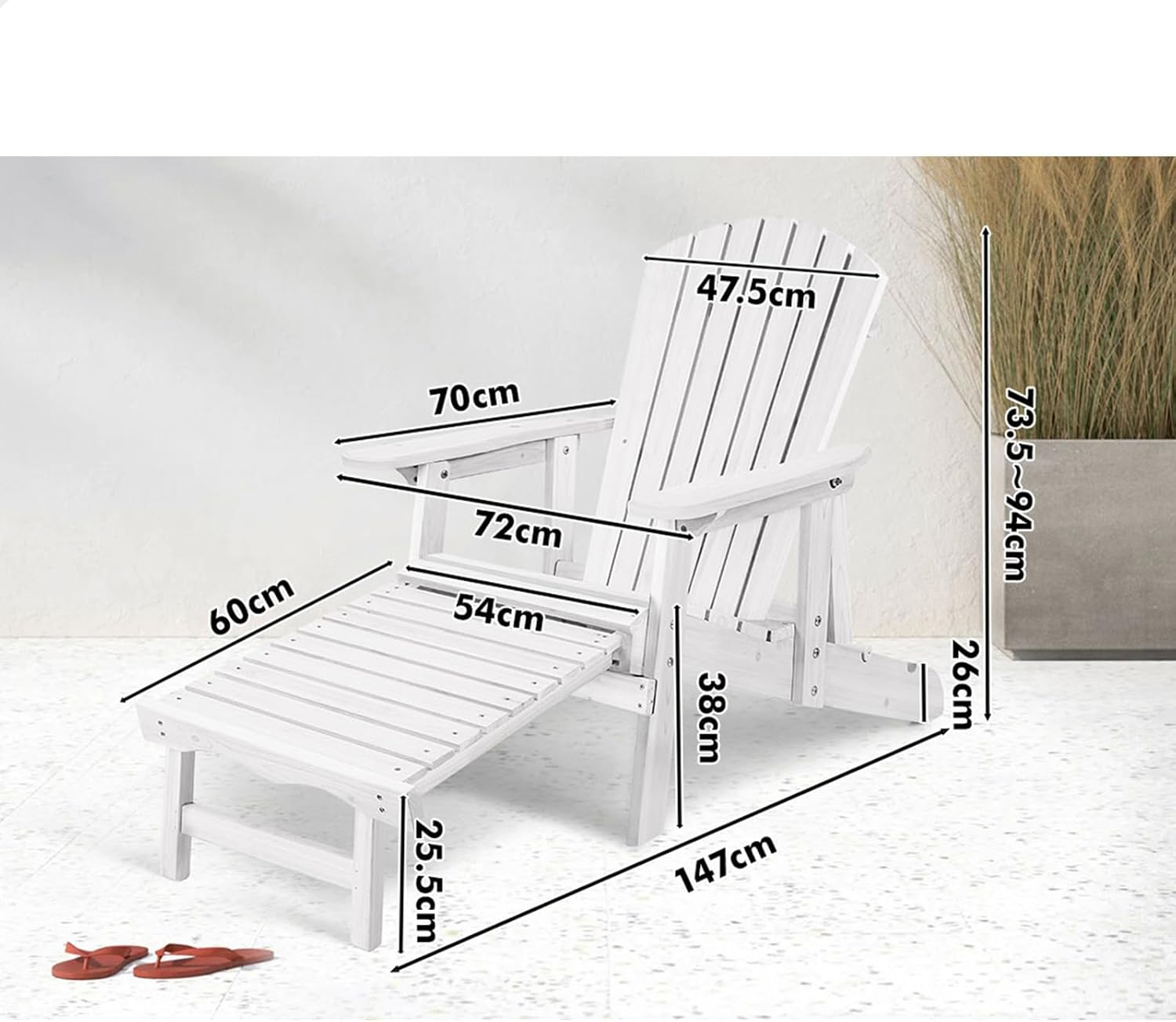 ALFORDSON Wooden Muskoka Adirondack Chair for Outdoor, Fir Wood Lawn Outdoor Muskoka Furniture for Patio Garden Park Porch, Slatted Design Armchair Lounge with Footrest, 180Kg Max White Color image number 1
