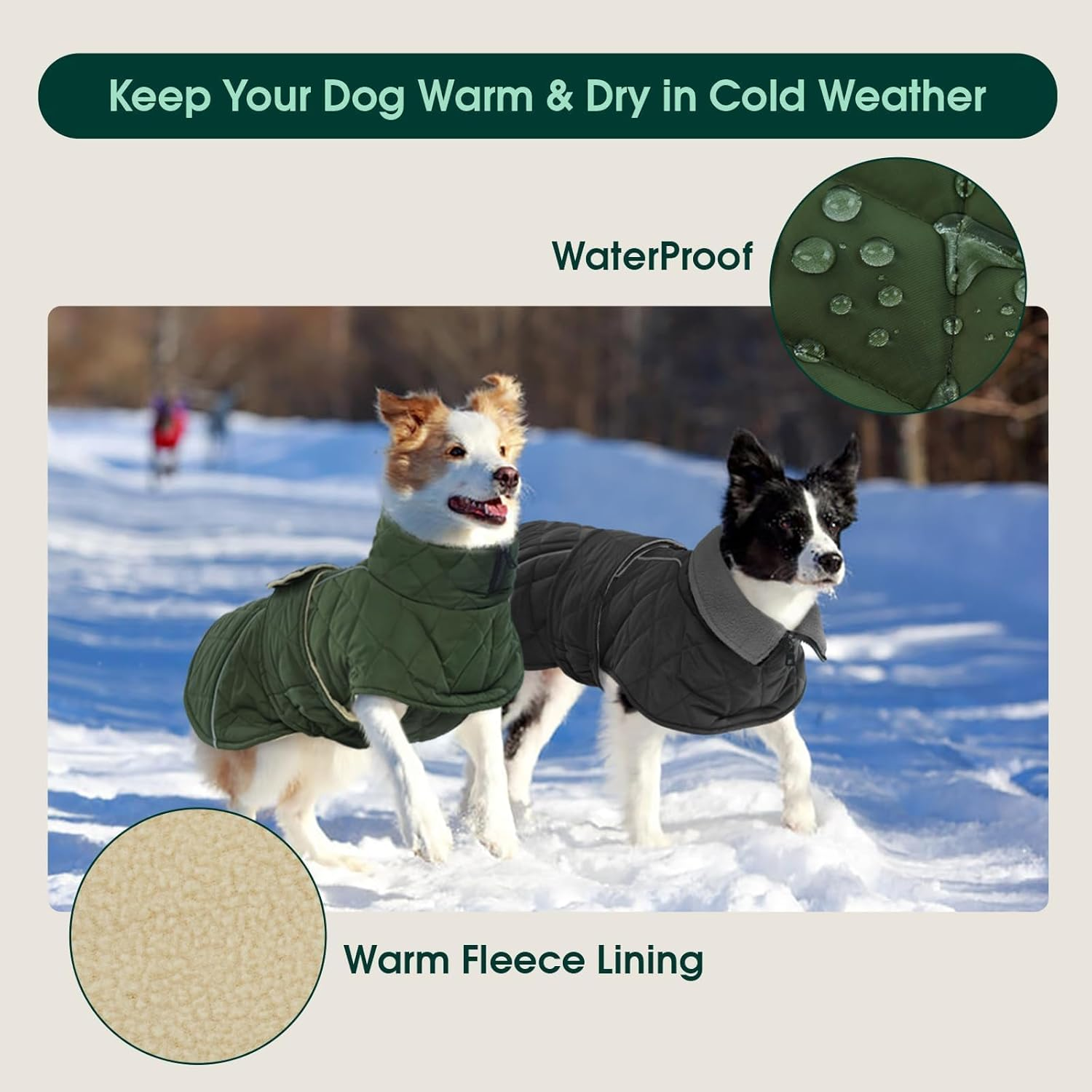Kuoser Dog Coat, Extra Warm Dog Jacket Windproof Dog Cold Weather Coats for Medium Dogs, Fleece Lining Turtleneck Dog Snowsuit Reflective Adjustable Dog Winter Clothes, Green M image number 5