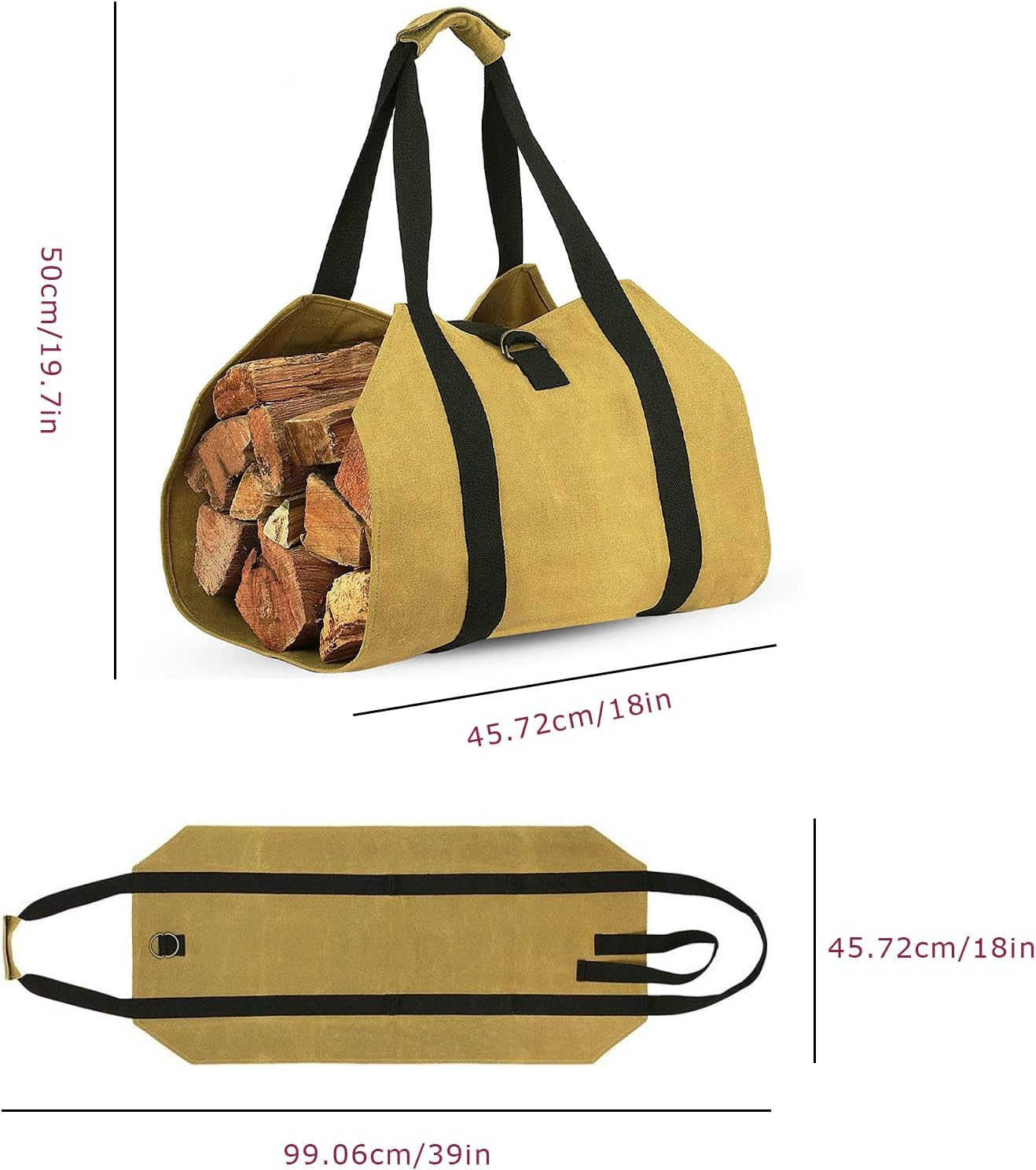 Firewood Carrier, Wood Carrying Bag for Firewood, Waterproof Log Tote with Handles, Extra Strong Double Strap Reinforced Log Carrier for Firewood, Hay Hauling for Fireplace or Outdoor Camping image number 1