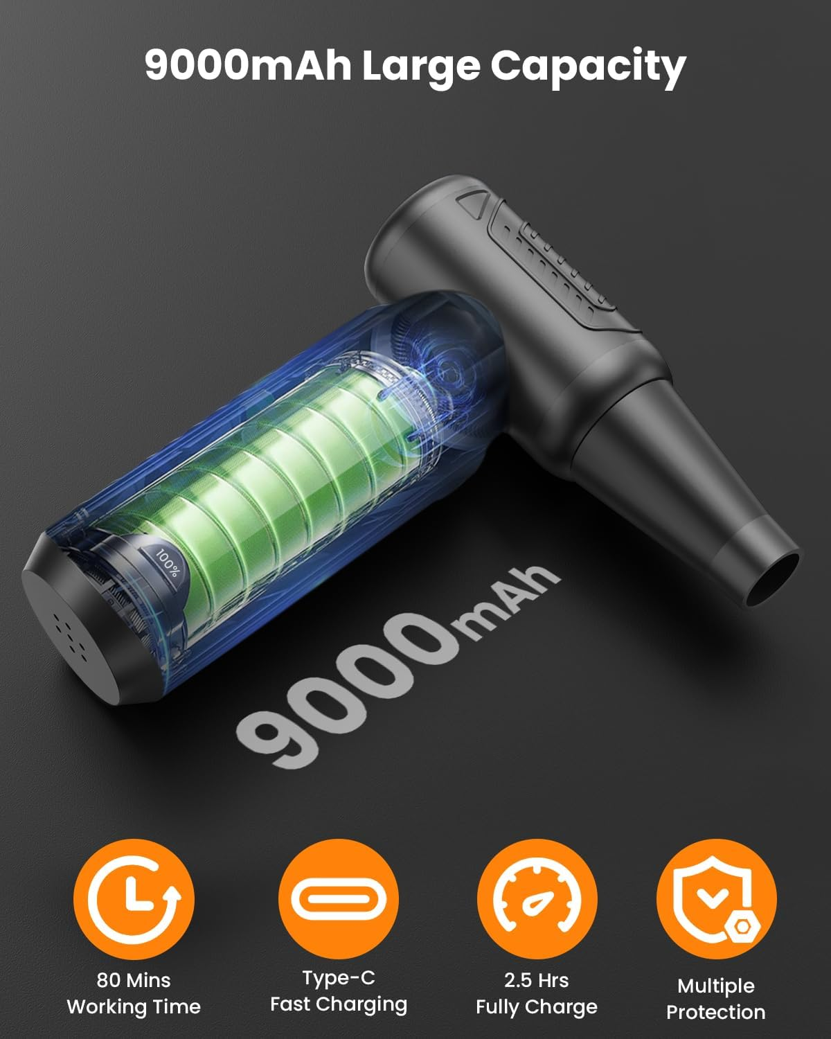 Compressed Air Duster, 200,000 RPM Electric Air Duster for Computer, 3 Gear Adjustable High-Speed Air Blower, 9,000Mah Large Battery Reusable No Canned Keyboard Cleaner for Office, Home, Car