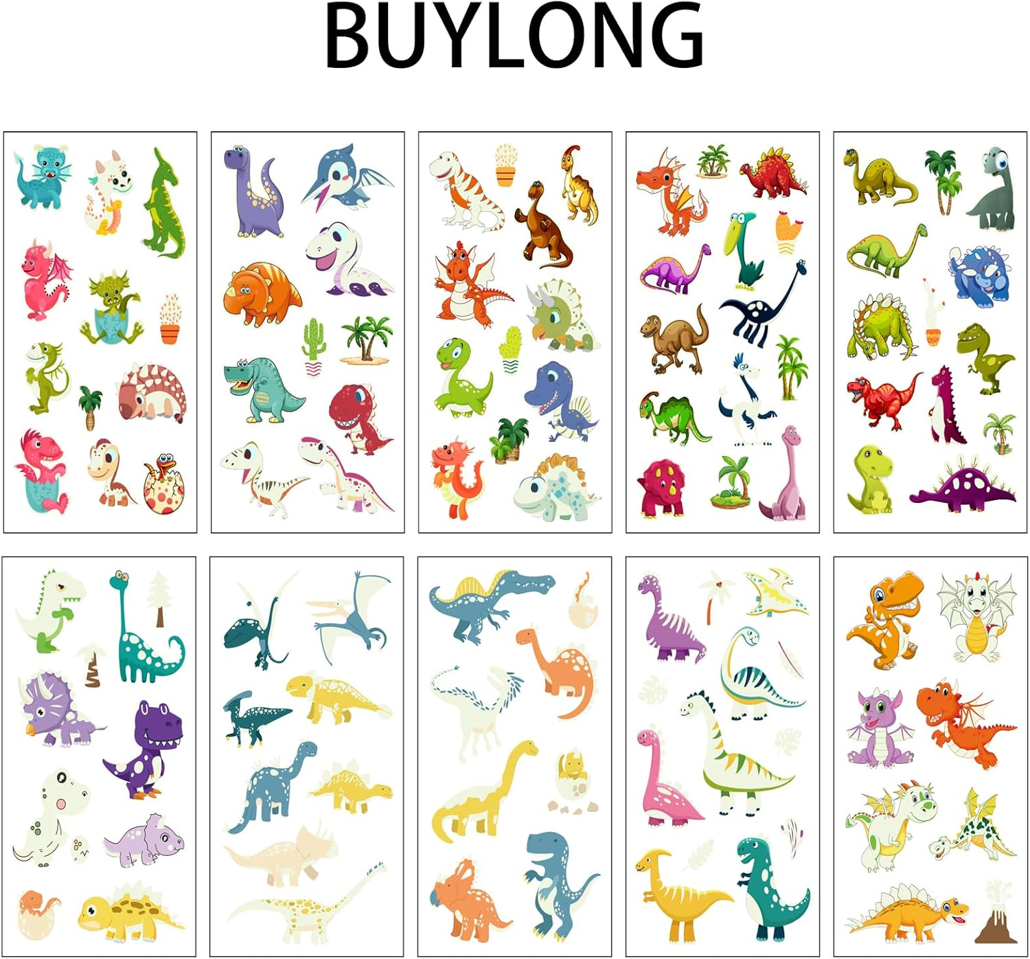 BUYLONG Dinosaur Temporary Tattoos Glow in the Dark Dinosaur Stickers, Temporary Face Sticker Set, Face Makeup Fake-S Tattoos, Birthday Party Supplies Decorations (108 Kinds of Glow) image number 1