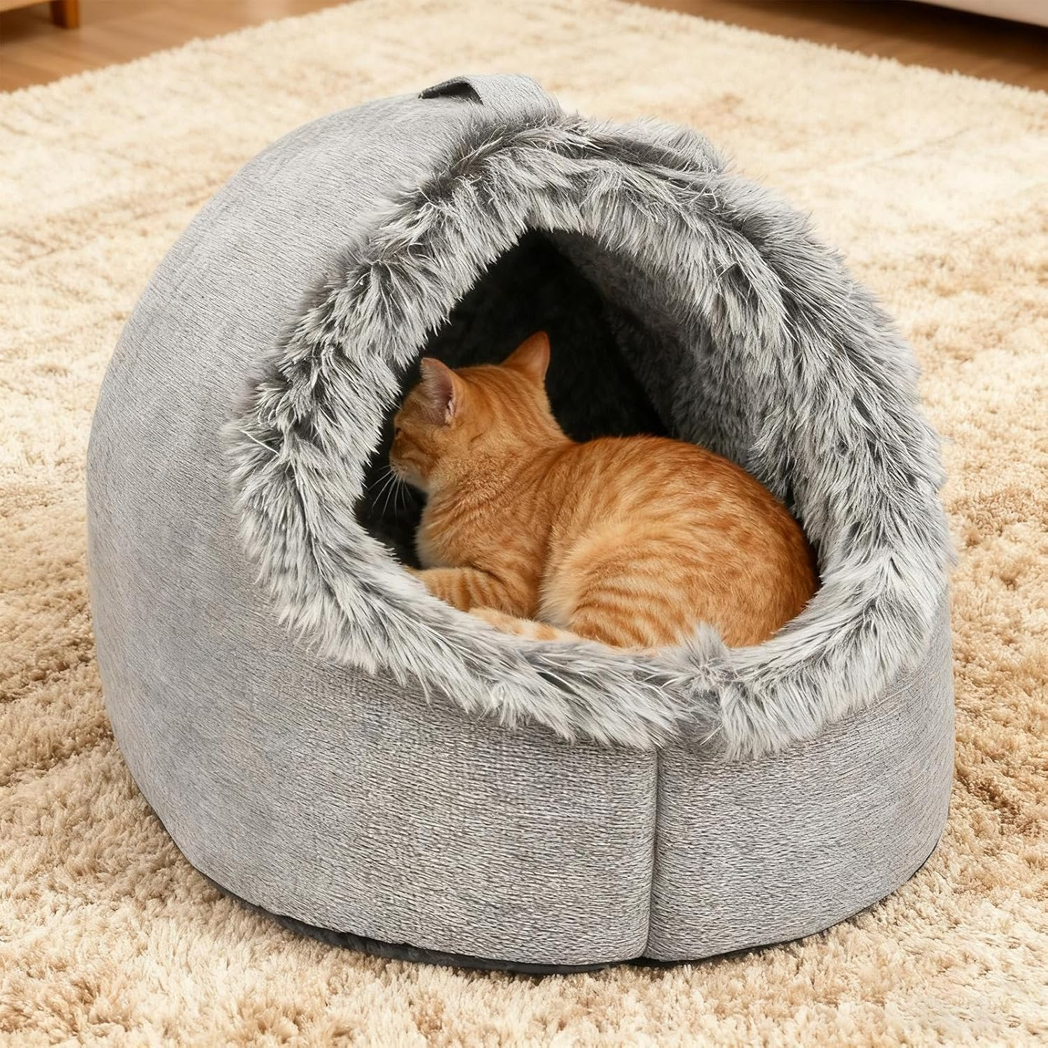 Cat Cave Bed, 40&times;34&times;32 Cm Soft Cat Bed House with Removable Washable Cushion, Foldable Portable Pet Beds, Enclosed Cats Beds for for Indoor Cats, Comfortable Pet Sleeping Cave for Kittens, Dogs image number 2