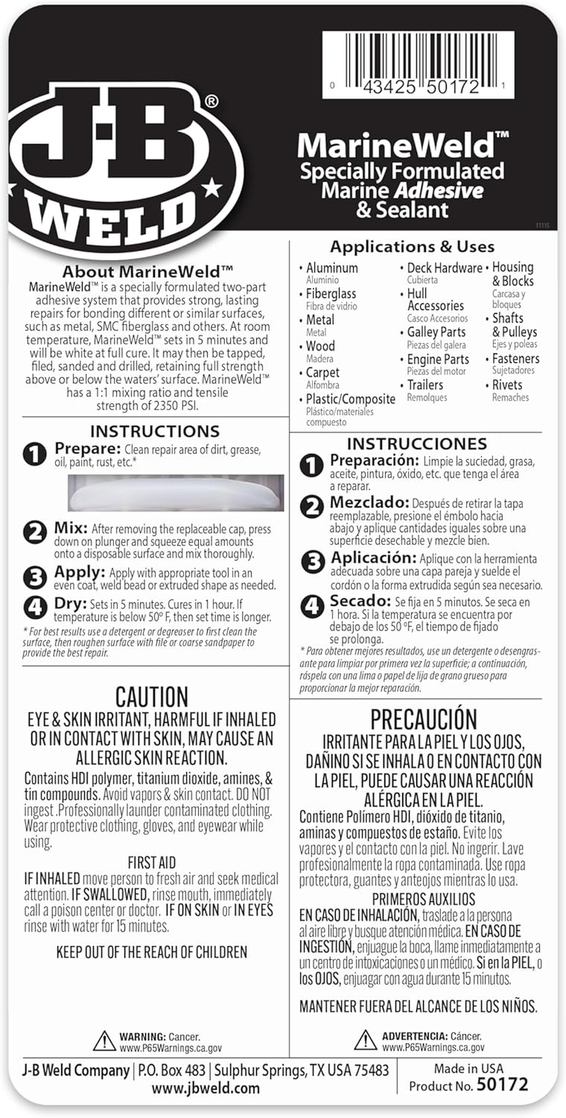 J-B Weld 50172 25 Ml. Marineweld Syringe - 2 Oz image number 5