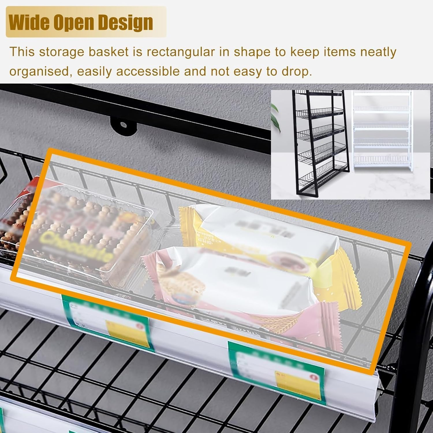 Snack Storage Rack Storage Baskets， Supermarket Shelf Label Holder Standing(Black,W60Cm(24In)) image number 6