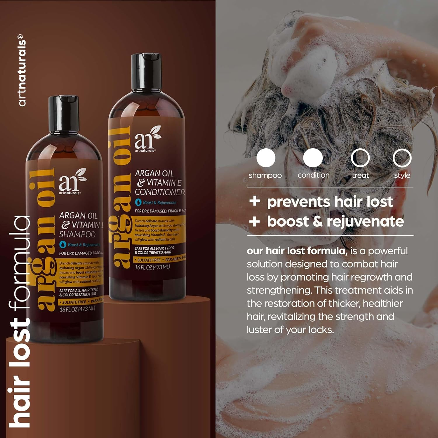 Artnaturals Moroccan Argan Oil Hair Loss Shampoo & Conditioner Set - (2 X 16 Fl Oz / 473Ml) - Sulfate Free Hair Regrowth - Treatment for Hair Loss, Thinning Hair & Hair Growth, Men & Women image number 4