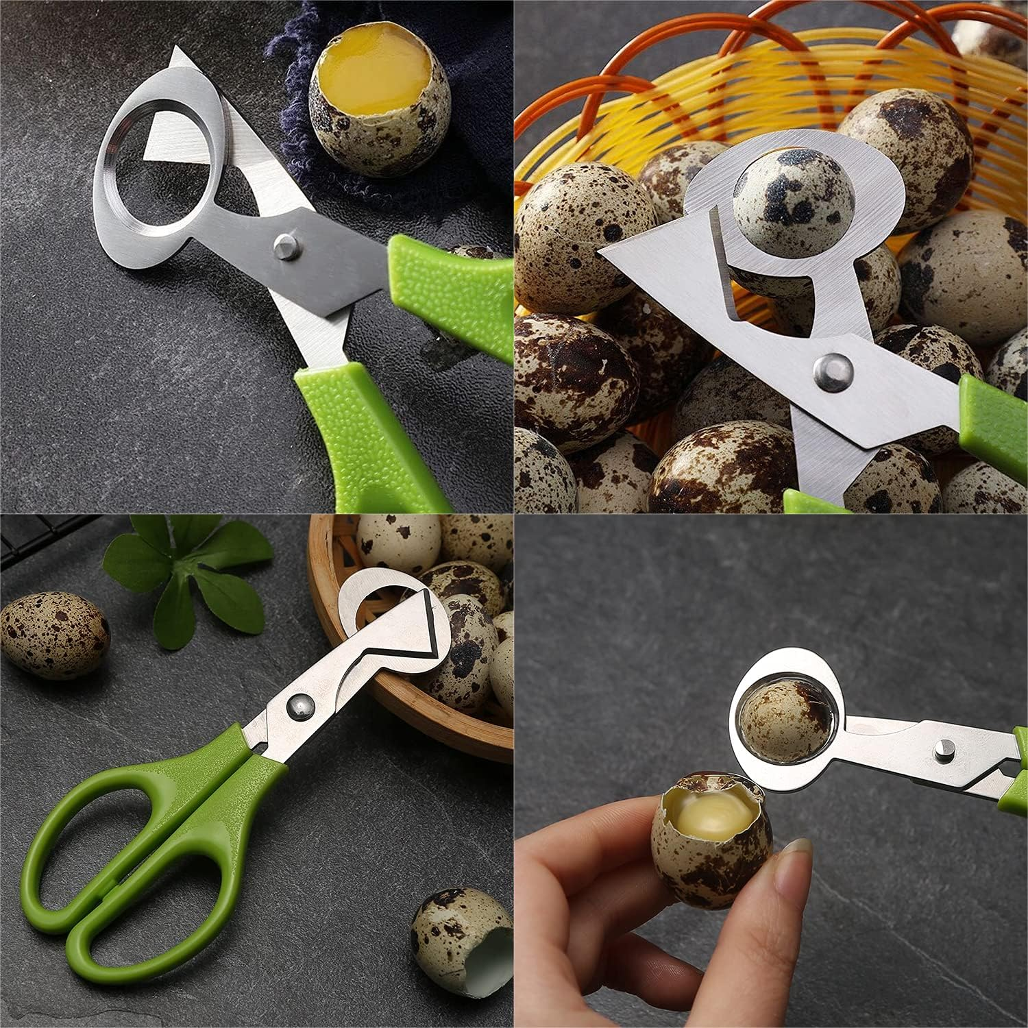 Quail Egg Scissors, VOSSOT Stainless Steel Egg Cutter, Small Egg Scissors, Quail Eggs, Kitchen Tool, Egg Shell Scissors, Quail Egg Opener for Home, Restaurant, Kitchen (Green) image number 1
