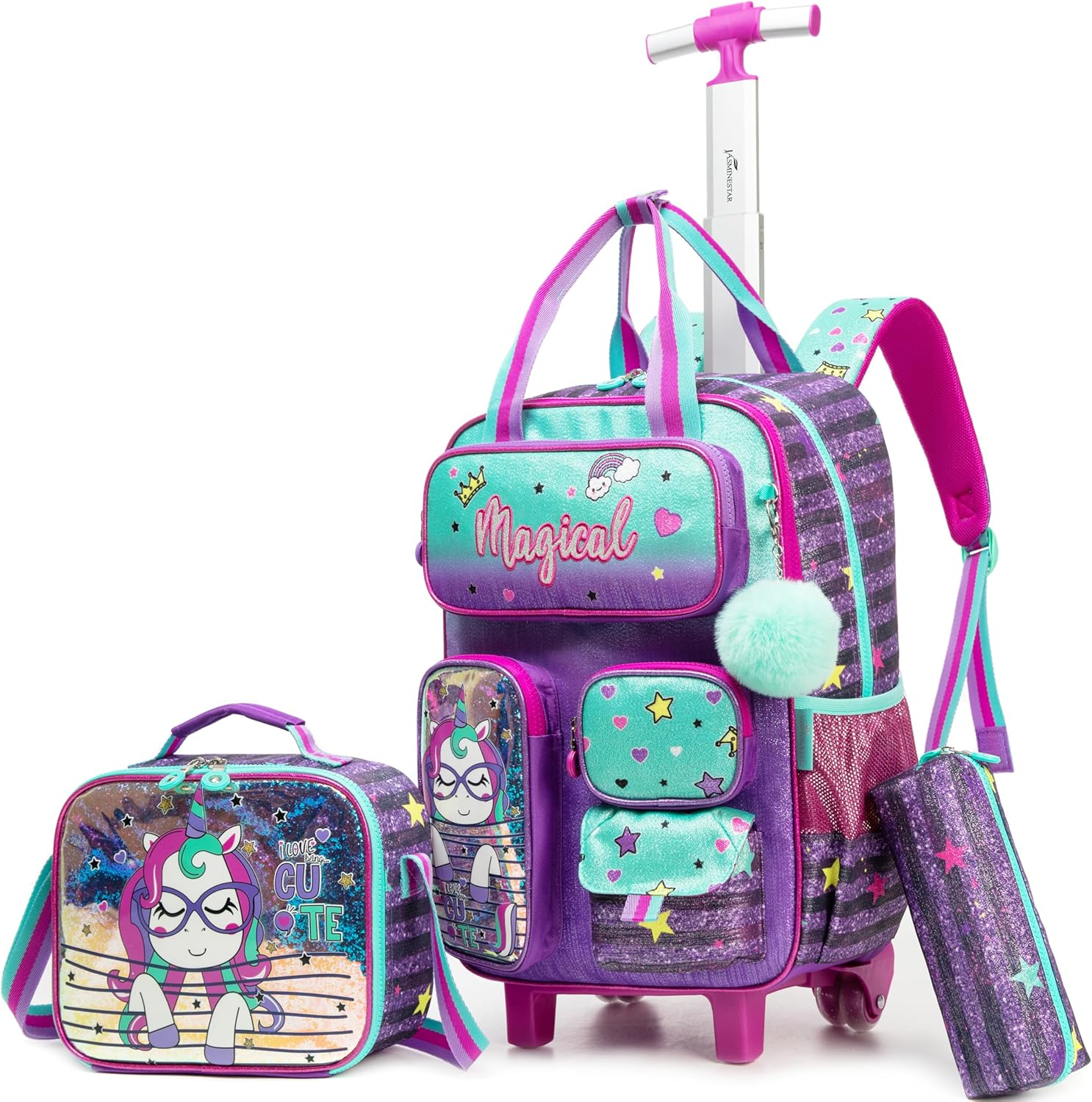 MYHSBYO Rolling Backpack for Girls and Boys Backpack with Wheels Travel Luggage Suitcase