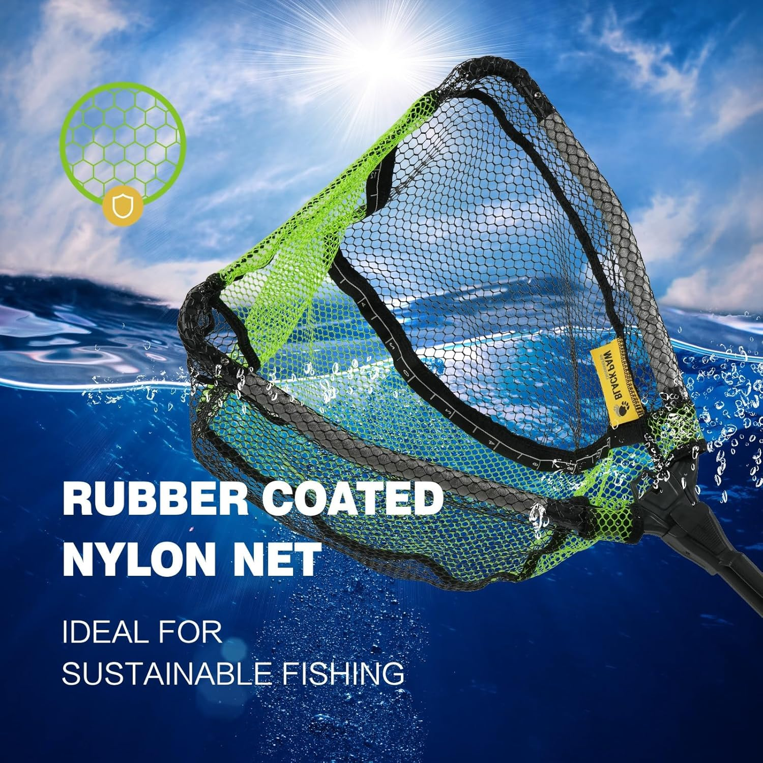 Black Paw Floating Fishing Net Foldable Telescopic Fish Landing Net Rubber Coated Fishing Net for Kayak, Fly, Trout, Fishing Net Freshwater Saltwater image number 4