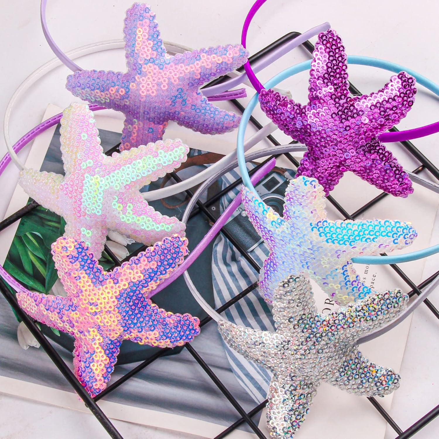 Qhflashbuy Pack of 8 Starfish Headbands for Girls, Mermaid Headbands, Girls Hair Bands, Colourful Glitter Hair Bands for Women, Girls, Daily Wear image number 5