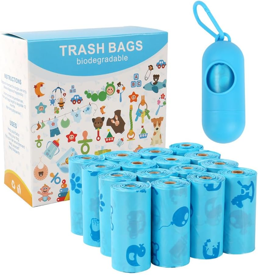 AMXGPT Diaper Bags Disposable for Baby, 16 Rolls/240 Bags, with Dispenser Baby Diaper Disposal Bags Diaper Trash Bags, Disposal Bags Easy-Tie for Travel (Blue) image number 4