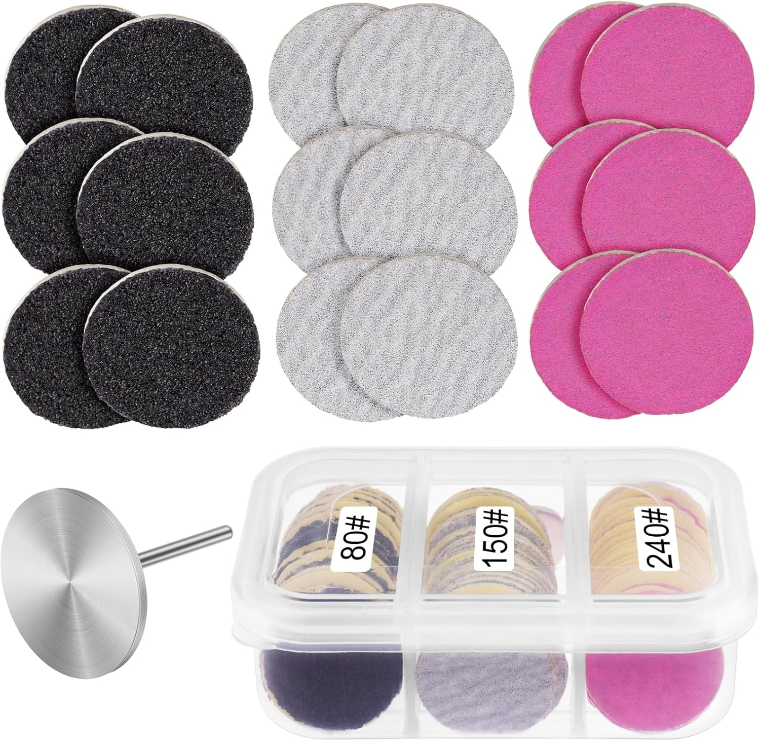 Rolybag Sanding Paper Discs and Metal Nail Drill Bit 25Mm Pedicure Disc Replacement Sanding Discs Bits for Nail Drill Foot Files Electric Remover Dead Skin Callus (#80#150#240 Grit) image number 6