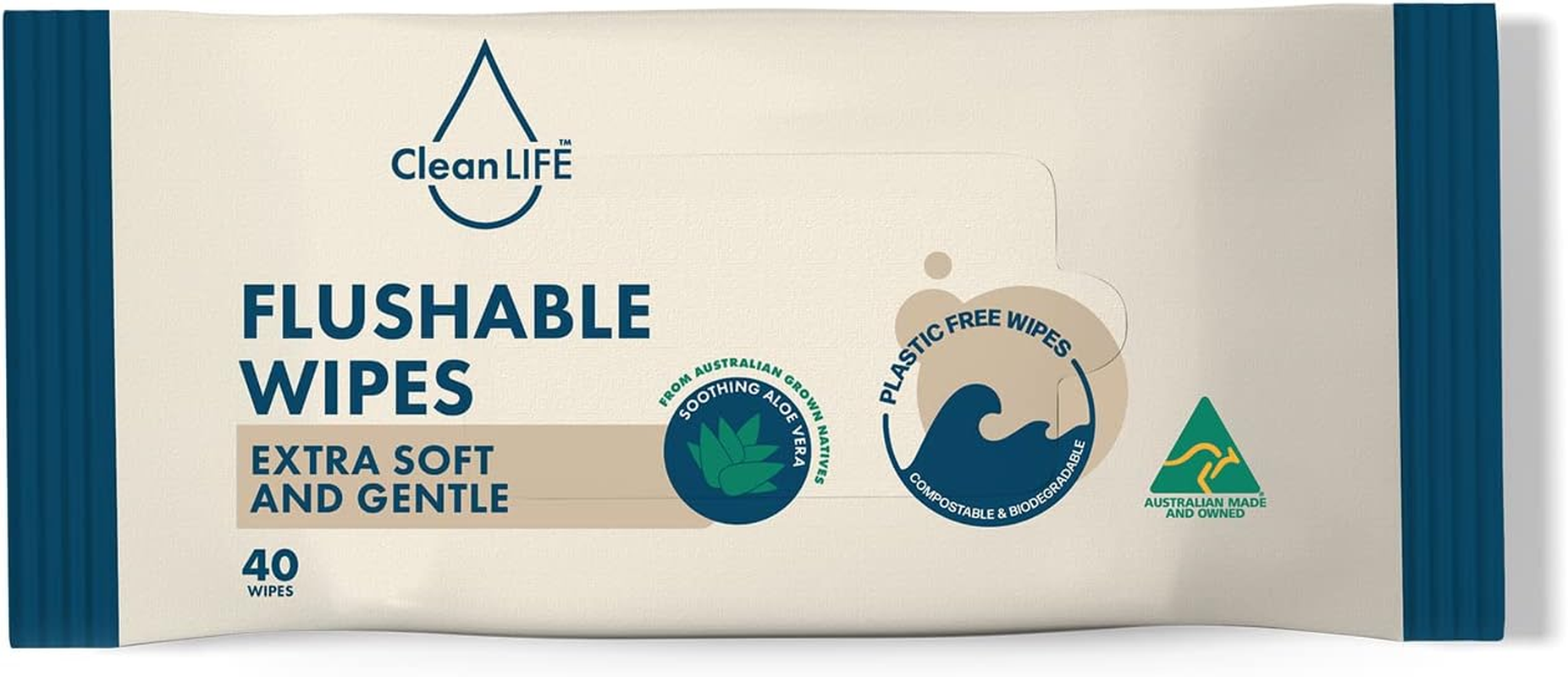 Cleanlife Flushable Wipes X 12 Pack - Plastic Free and Bio-Degradable Wipes, Australian Made and Owned