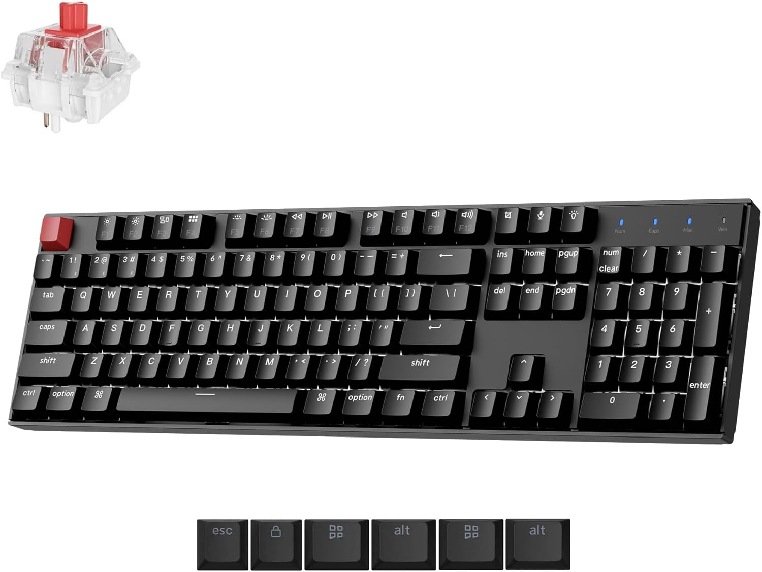 Keychron K10 Version 2 QMK Mechanical Keyboard Full Size 104 Keys, Bluetooth 5.2 Wireless/Wired Connection Programmable Keys, White Backlit with Shine-Through Keycaps for Mac Windows Linux