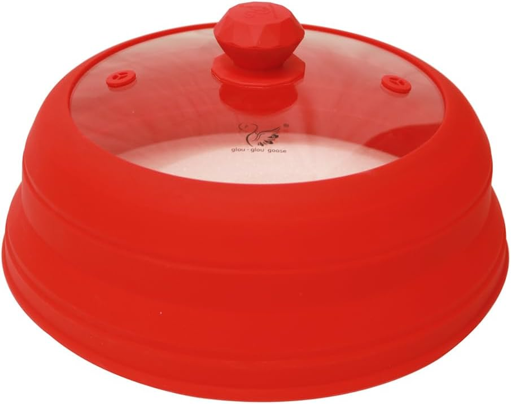 Viviendo Universal Silicone Lid, Collapsible Microwave Tempered Glass Cover and Multifunction Silicone Splatter Guard Lid - Large Red