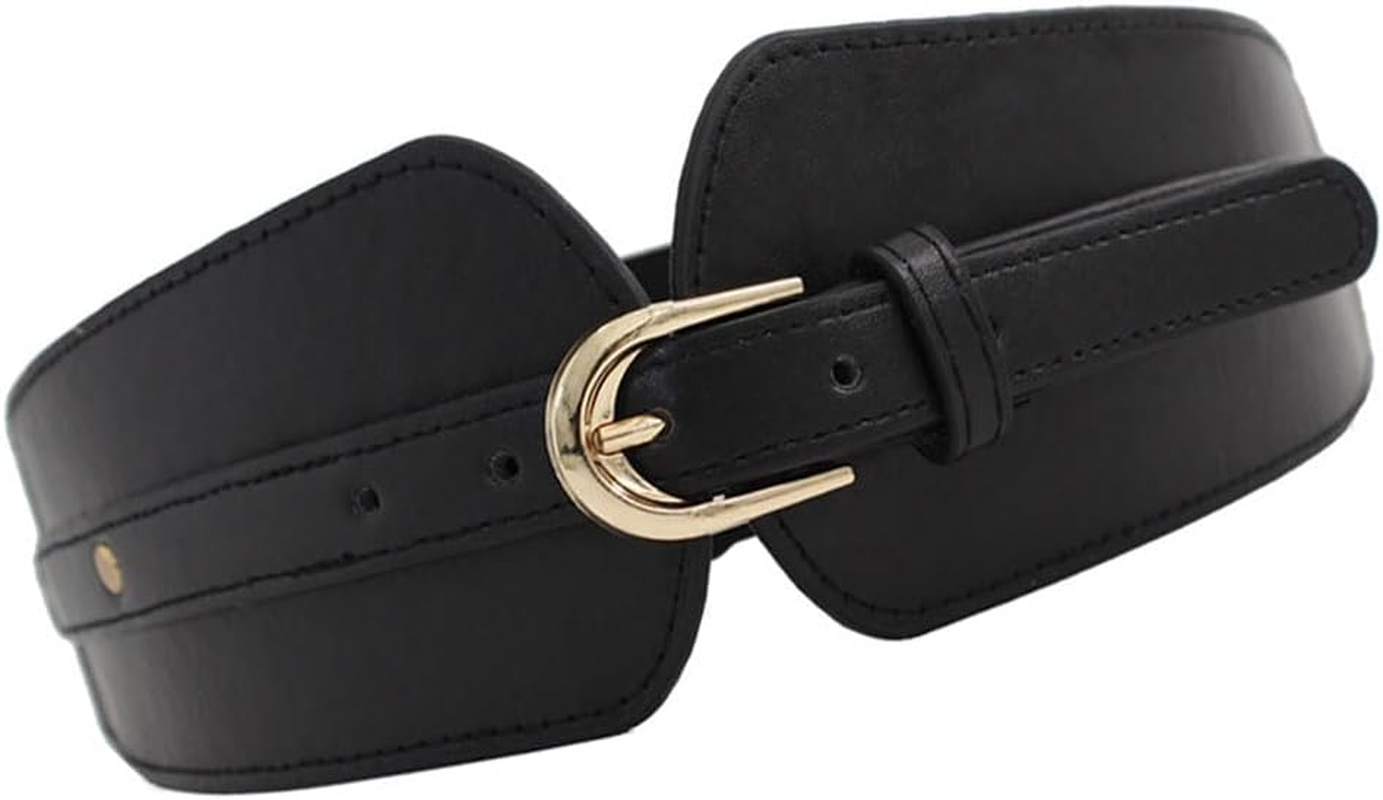 Naisfei Leather Wide Stretch Elastic Buckle Cinch Waist Wide Belt, Vintage Waist Belts for Ladies Girls, Buckle Length Adjustable Casual Ladies Belts, Fashion Accessory for Dresses & Coats(Black) image number 2
