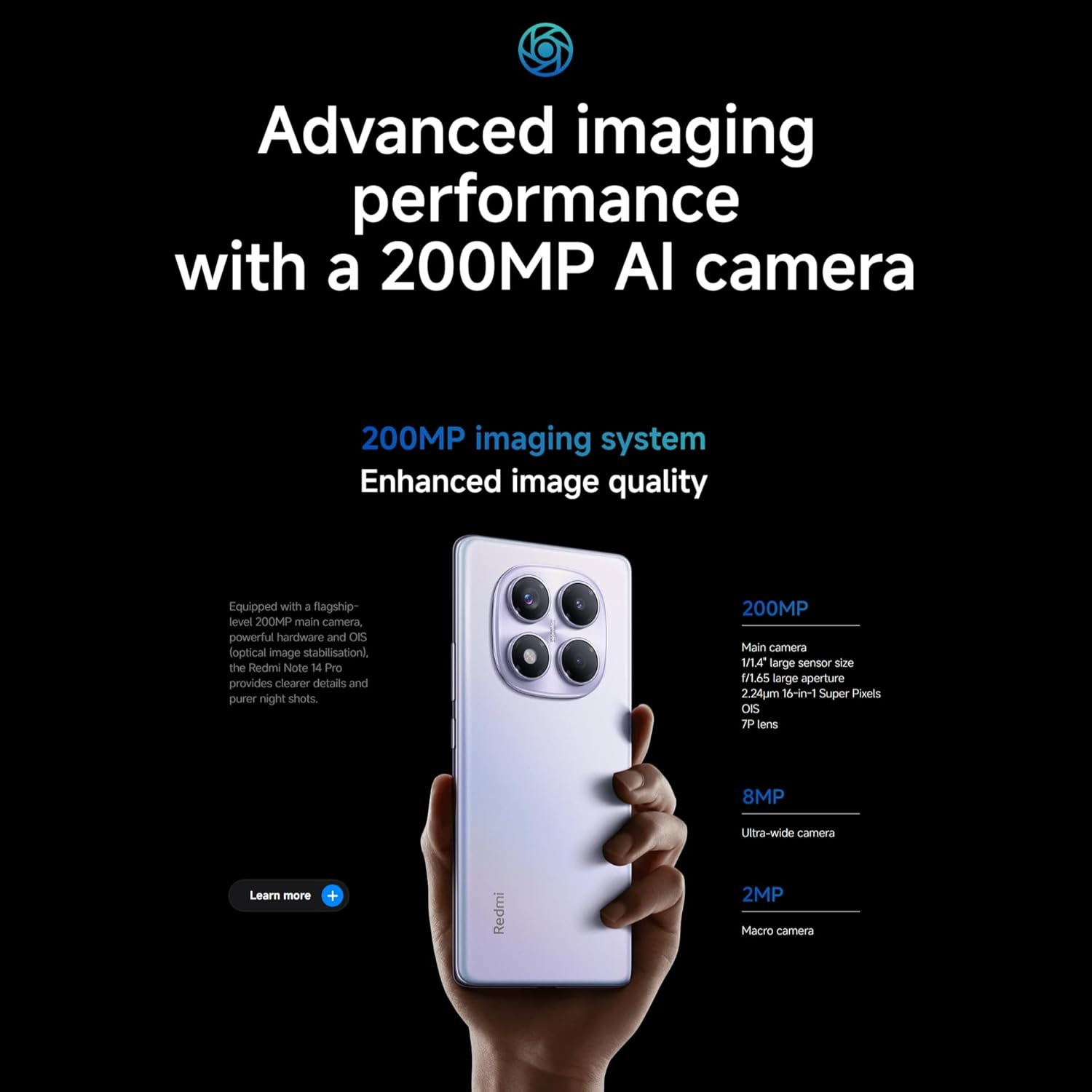 Xiaomi Redmi Note 14 Pro Smartphone, 8+256GB, Blue, 200MP Pro-Grade AI Camera, 5500Mah Battery, 32MP Selfie Camera, AI Features (Charger Not Included) image number 4