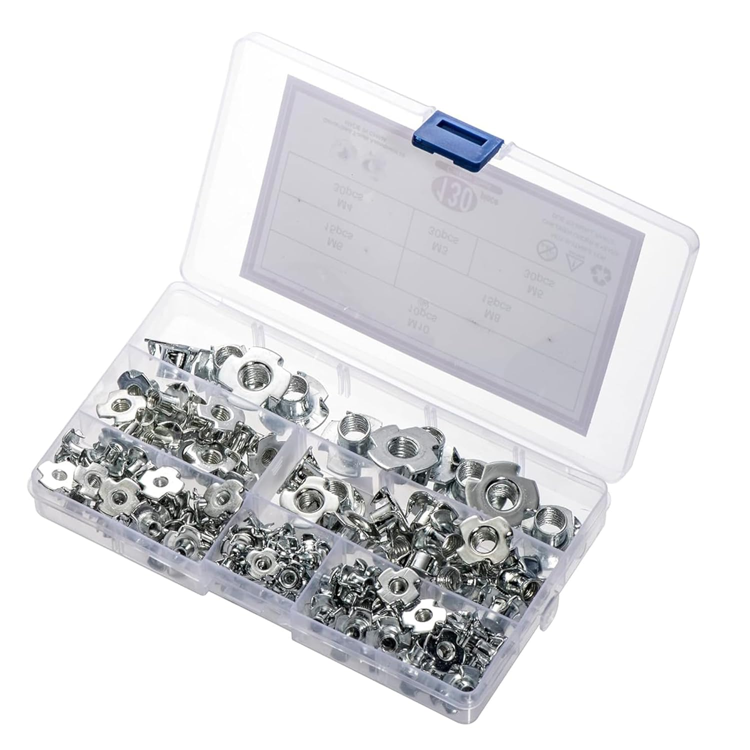 EFGTEK 130Pcs Carbon Steel T-Screw-Nuts Set,M3 M4 M5 M6 M8 Carbon Steel T-Nuts Assortment Kit for Wood, Rock Climbing Holds, Cabinetry, Furniture image number 5